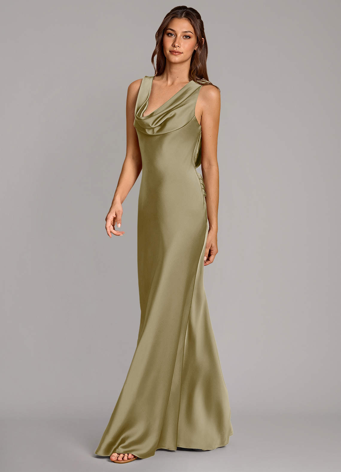Azazie Cheryl Moss Green Stretch Satin Bridesmaid Dresses | Azazie Azazie Cheryl Moss Green Stretch Satin Bridesmaid Dresses | Azazie