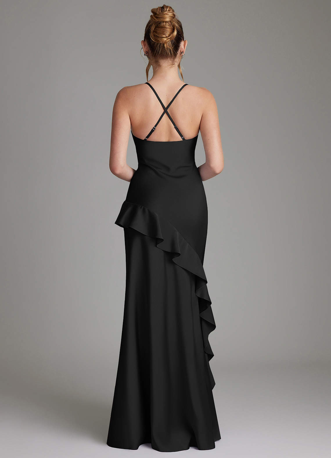 Azazie Jayda Essayer des robes à la maison Robe Trapèze en Satin extensible Rayé Noir image1