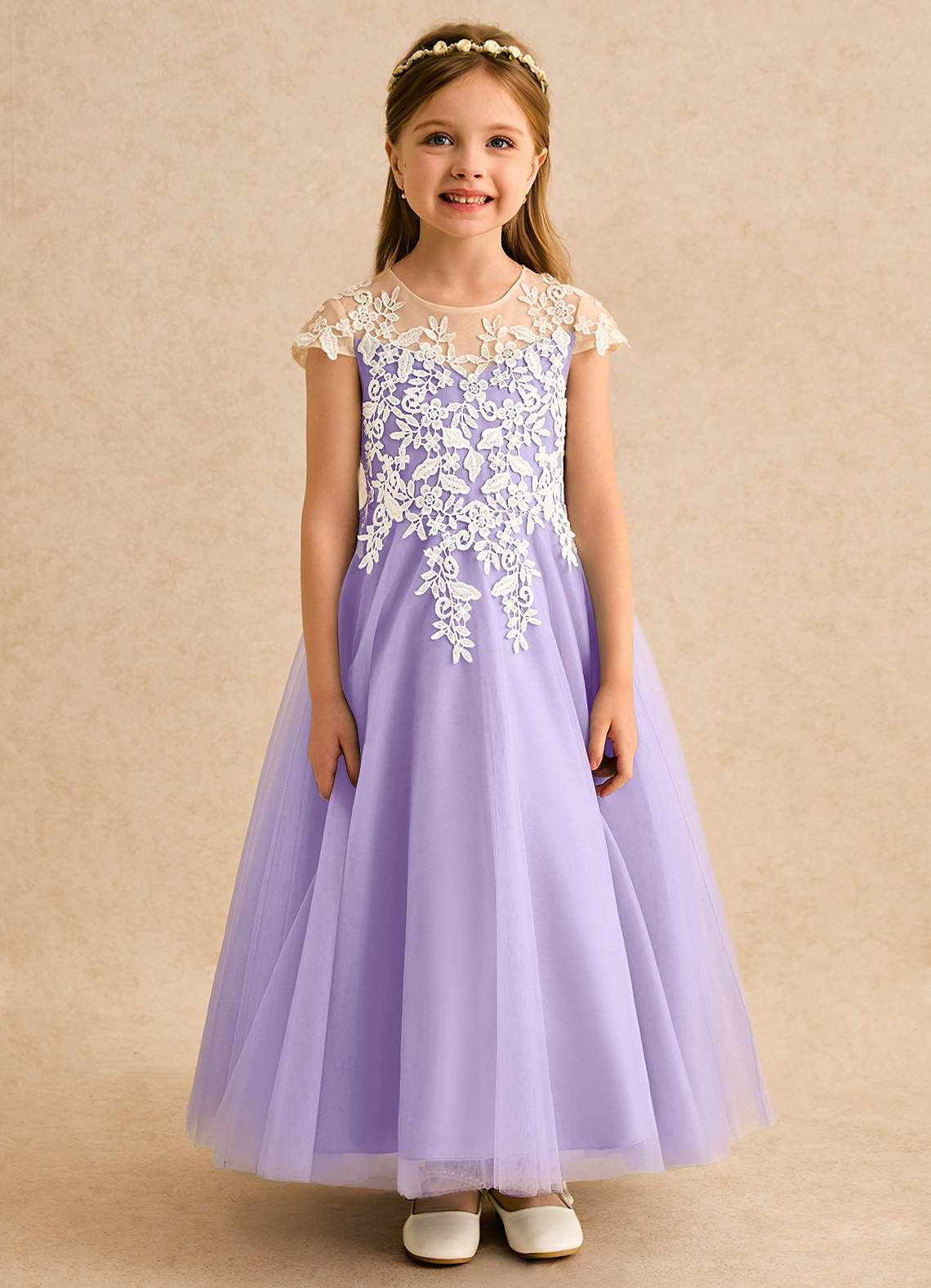Azazie Dandelion Robe Demoiselle D'honneur Fillette Robe Princesse en Dentelle Lilas image3