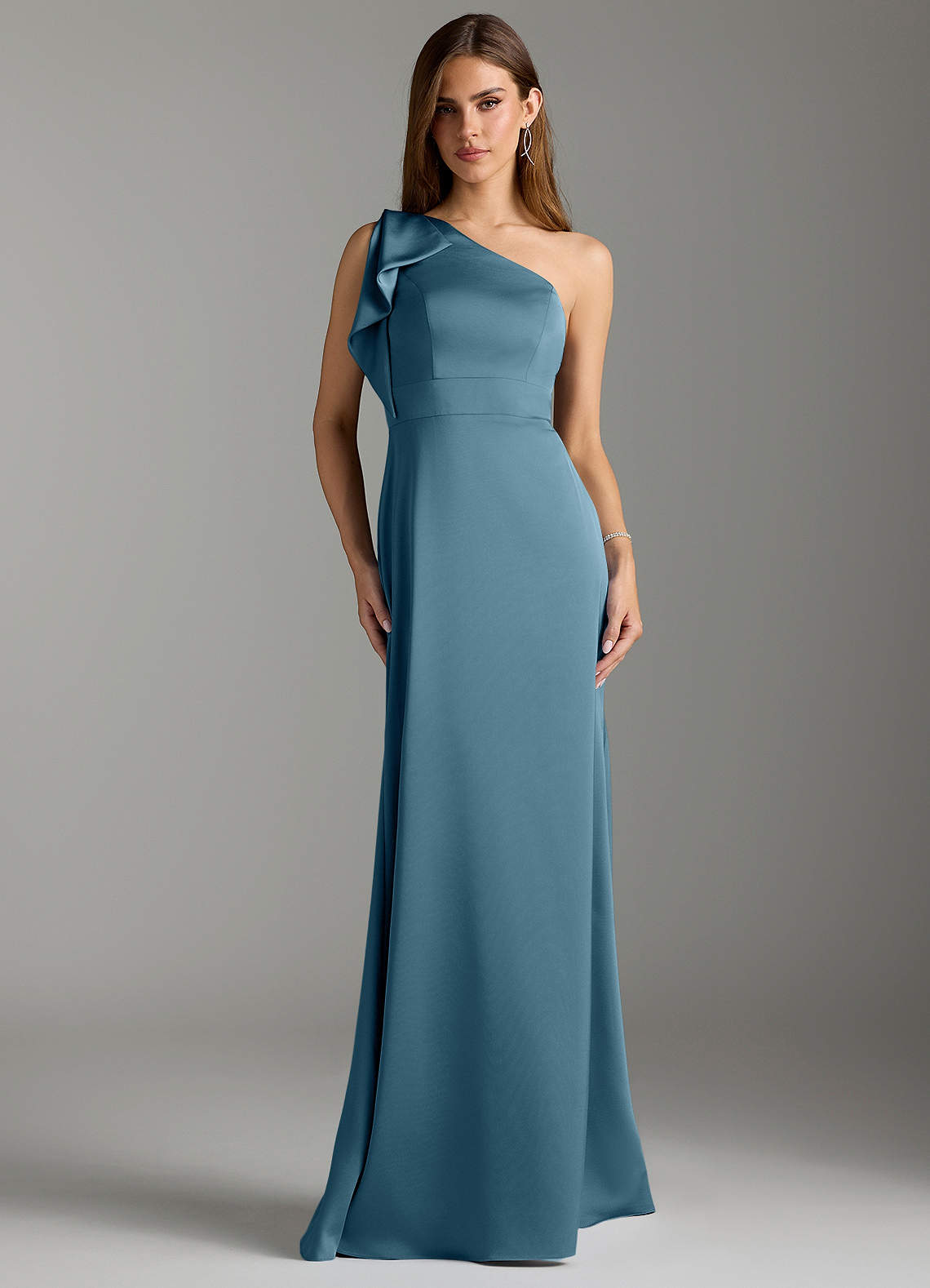 Azazie Rinna Bridesmaid Dresses Bermuda Mermaid Ruched Stretch Satin Dress image1
