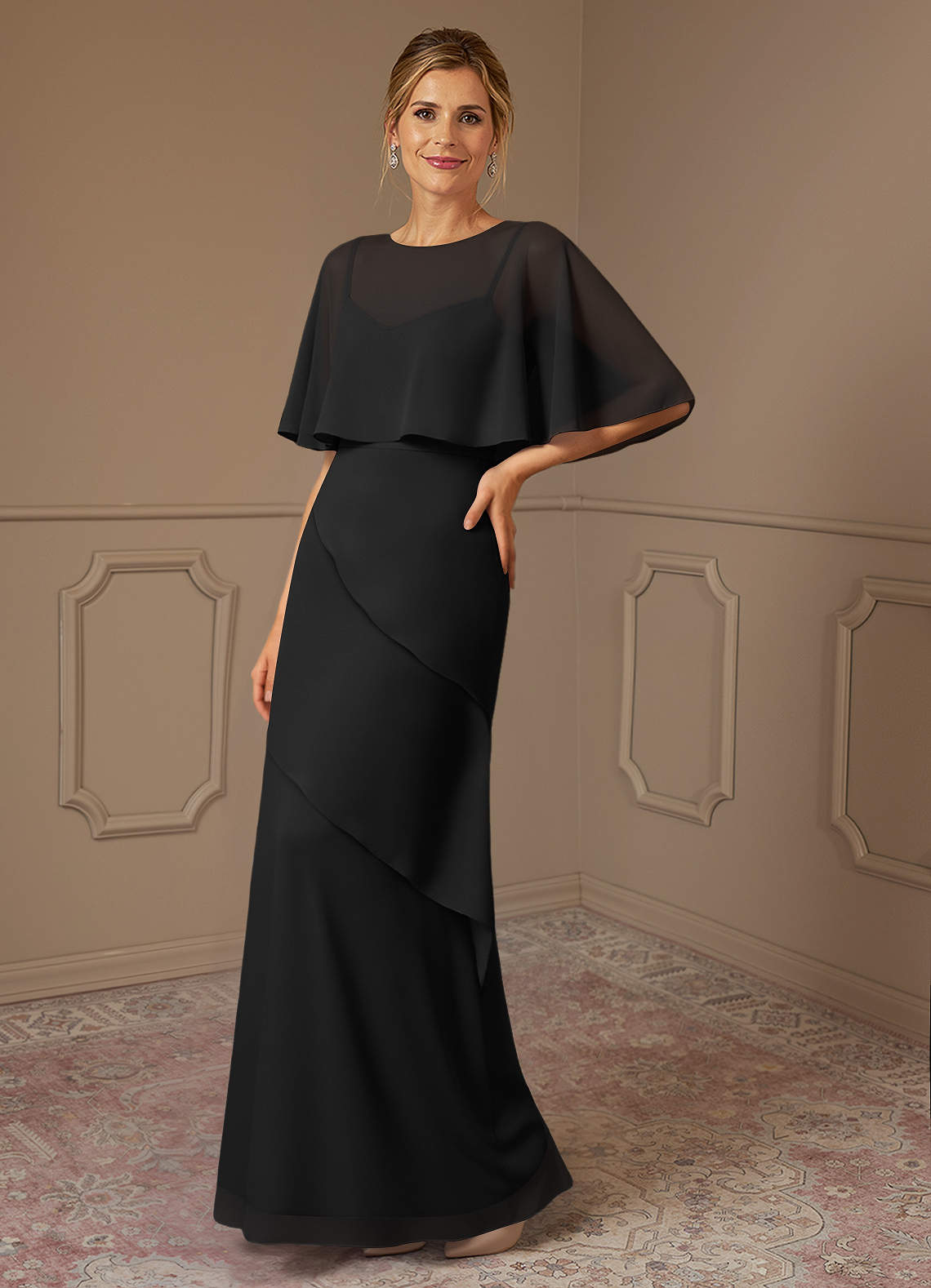 knee length dresses for ladies Black Chiffon Tiered Midi Dress – Club21.com main image 1