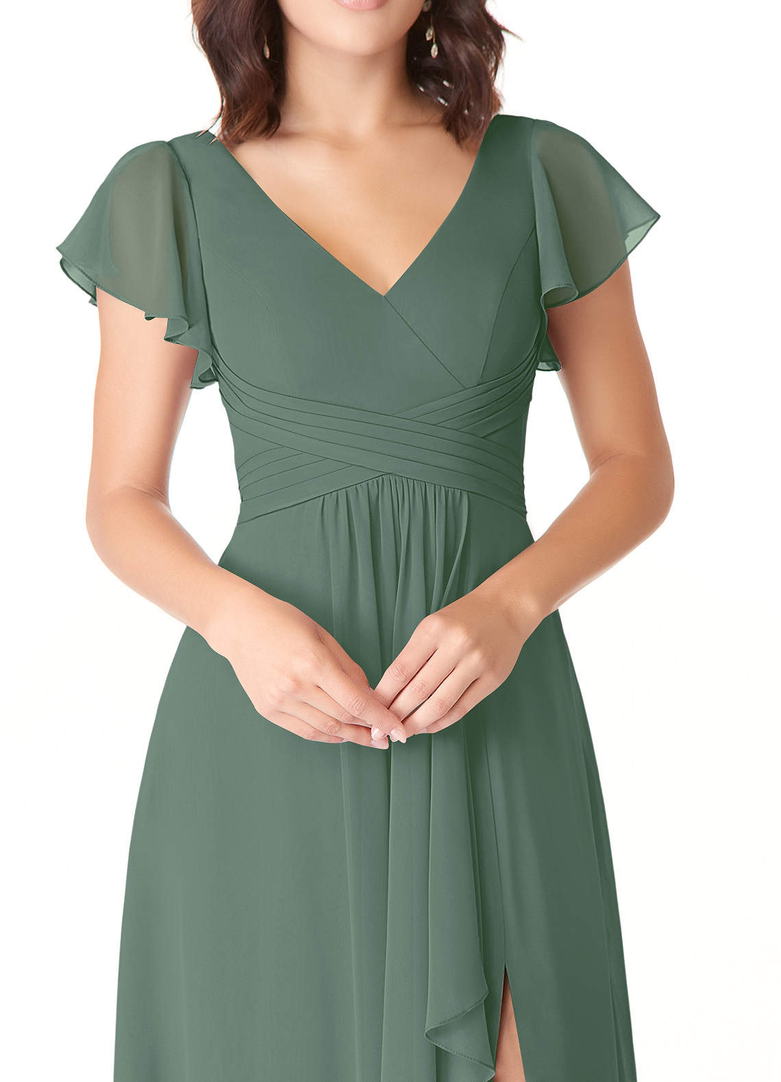 Azazie Omari Bridesmaid Dresses Eucalyptus A-Line Chiffon Dress image7