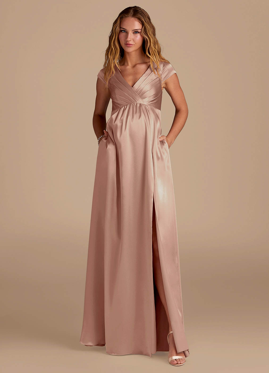 Azazie Allessia Venta Final Vestido de Corte en A Hasta el suelo Satén Metálico image3