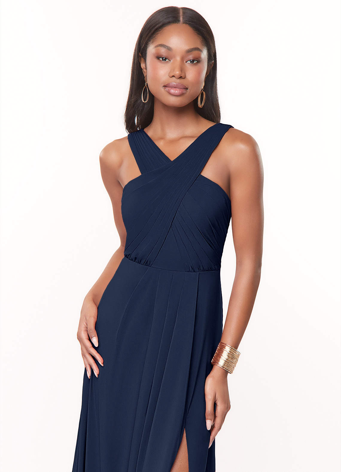 navy chiffon wrap dress Azazie Norah Dark Navy Chiffon Bridesmaid Dresses
