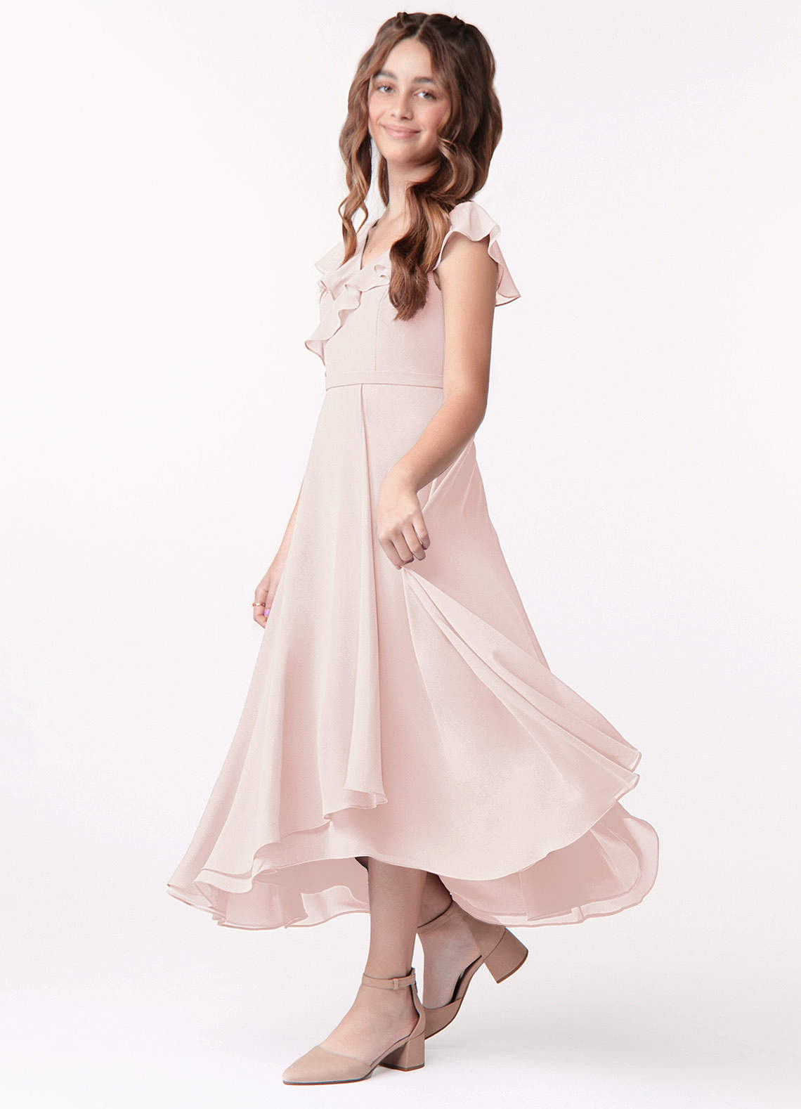 Azazie Posie Junior Rose Petal A-Line Ruched Chiffon Dress image1