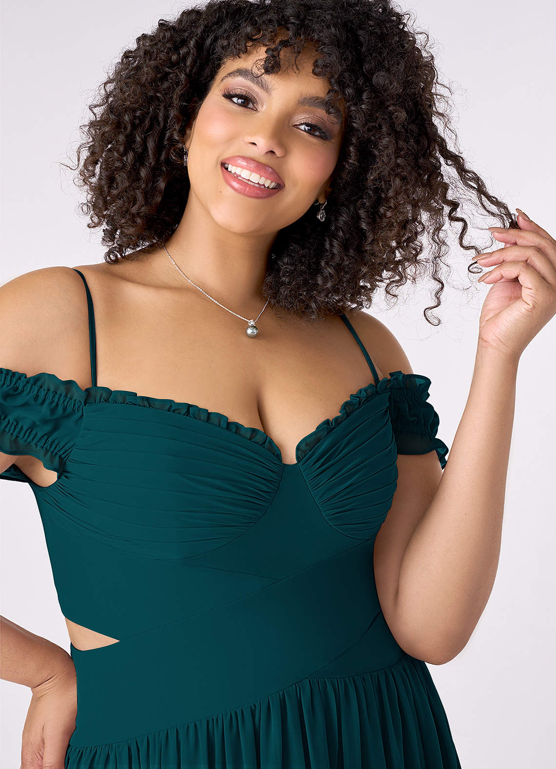 Barbie ♥ Azazie Schlussverkauf Wandelbar A-Linie Schulterfrei Chiffon Kleid Kiefer image7