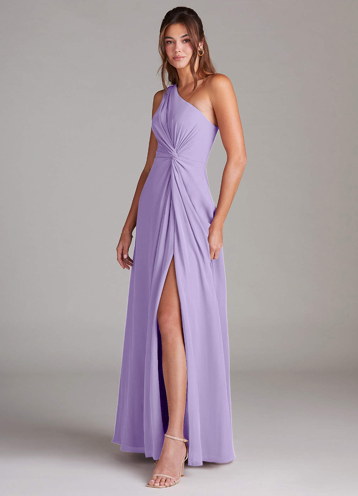 Azazie Brooke Bridesmaid Dresses Lilac A-Line One Shoulder Chiffon Dress image4