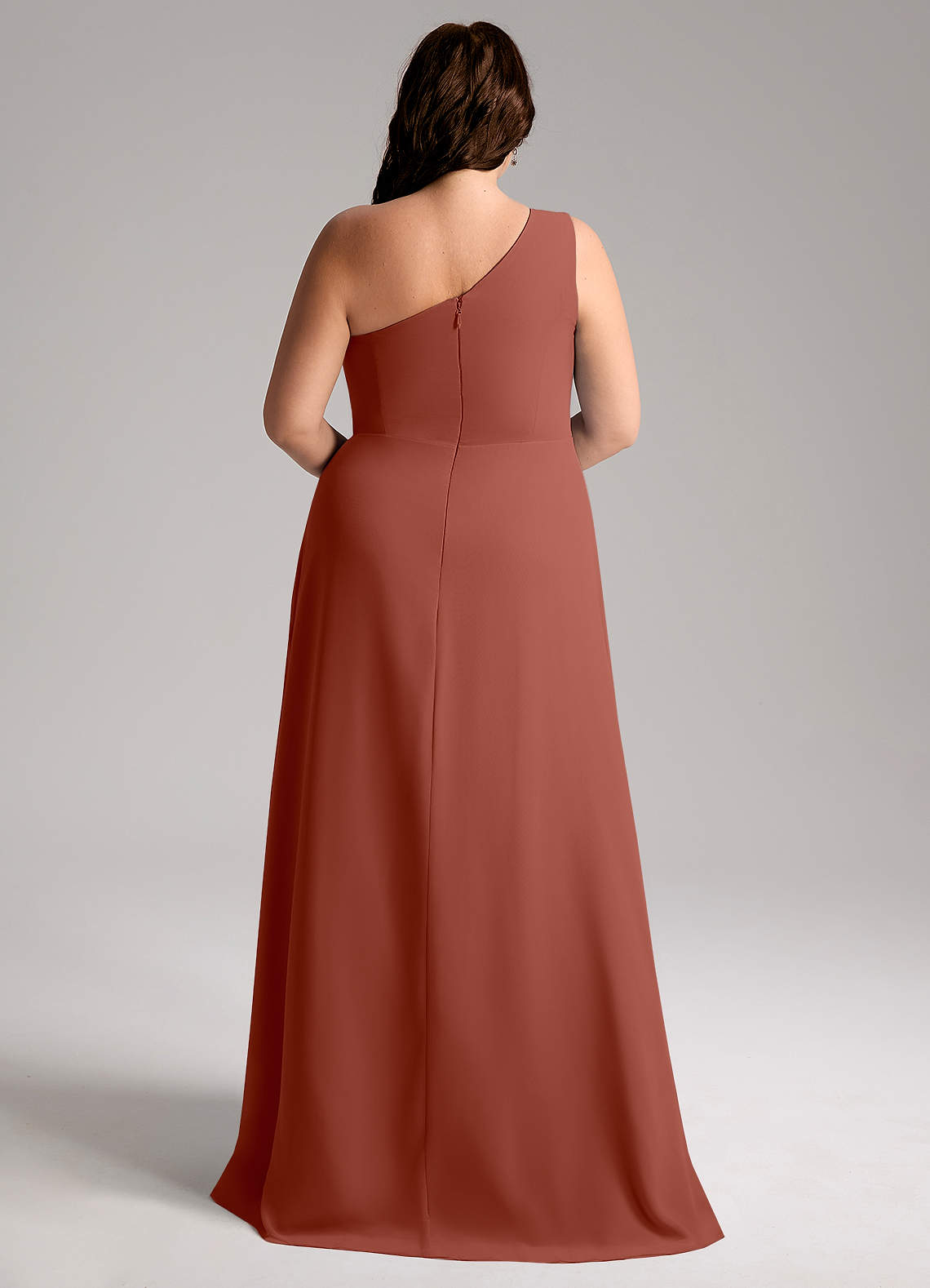 Azazie Brooke Bridesmaid Dresses Auburn A-Line One Shoulder Chiffon Dress image8