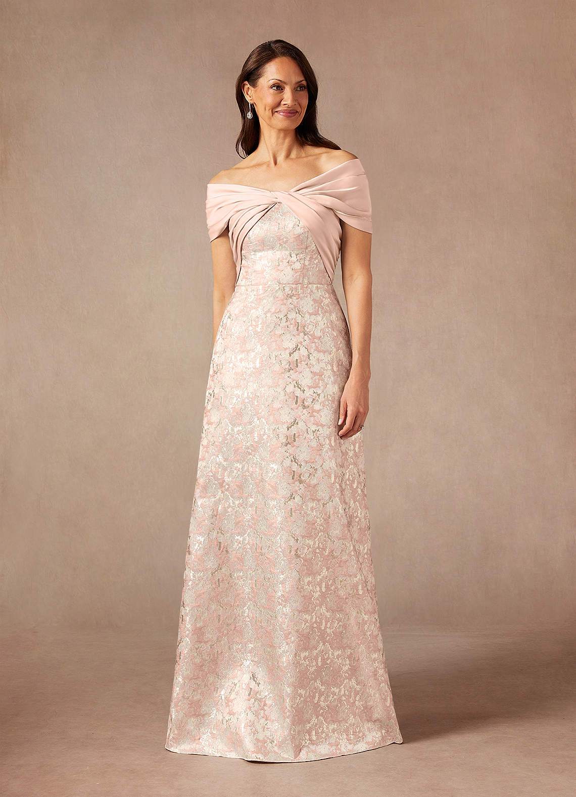 Azazie Amelia Dusty Rose A-Line Off the Shoulder Jacquard Dress