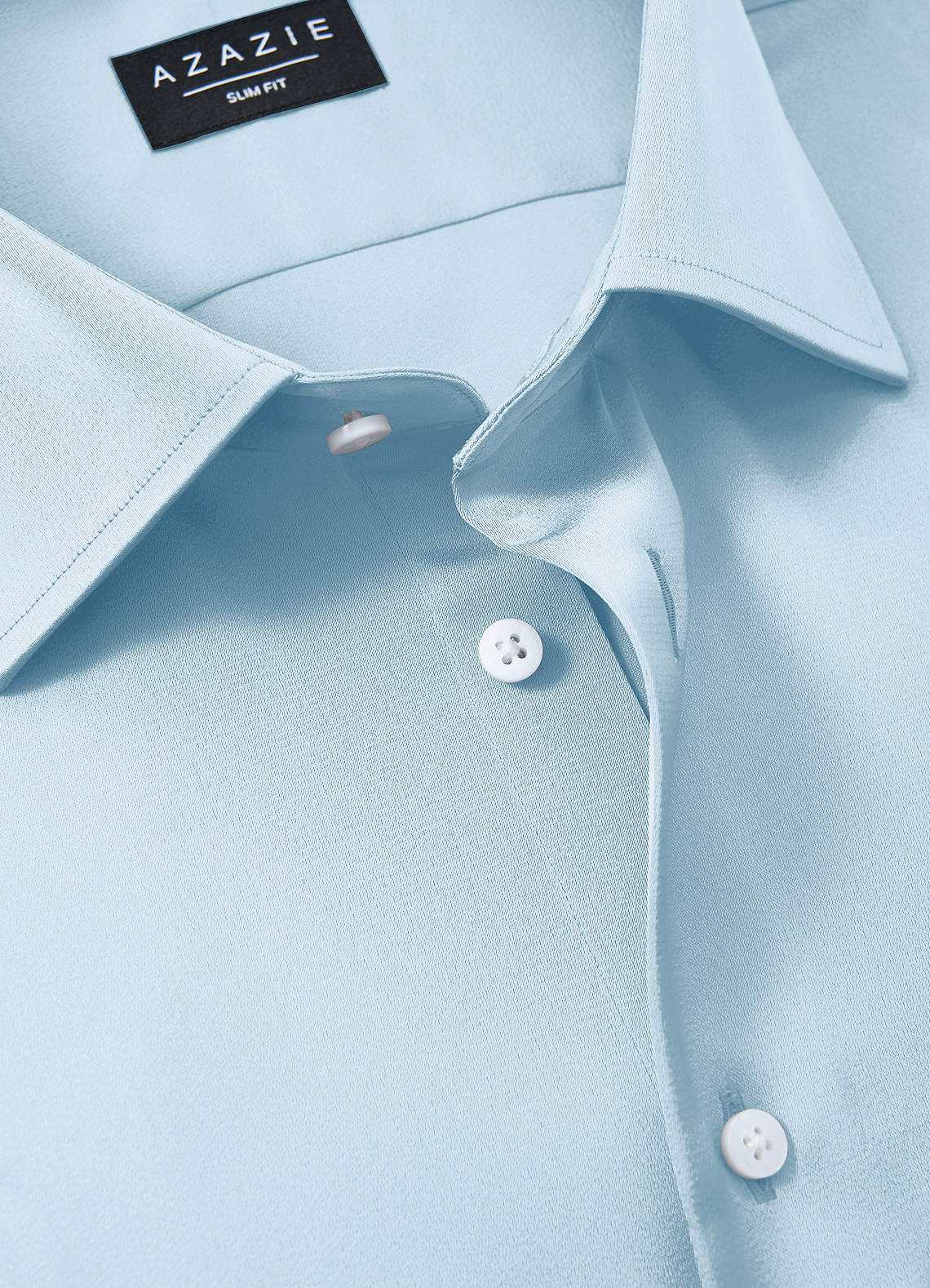 front Julian Sky Blue Stretch Satin Dress Shirt