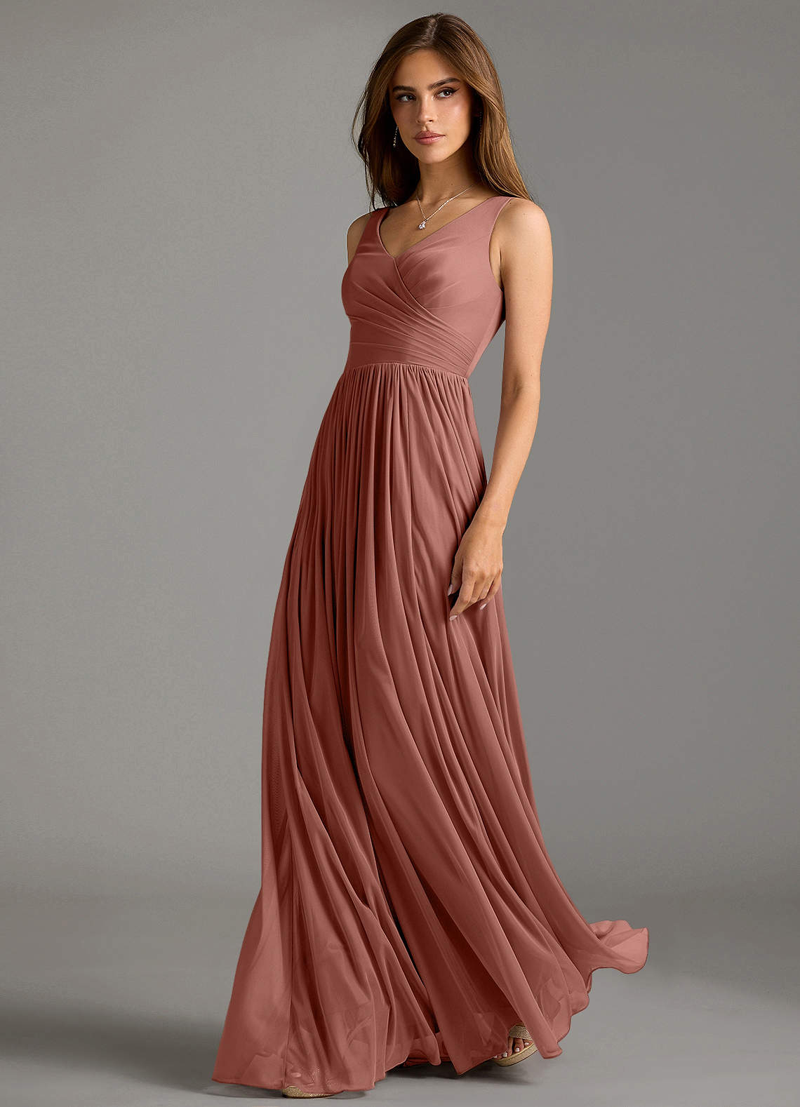 Azazie Keyla Bridesmaid Dresses Cedar Rose A-Line Pleated Mesh Dress image1