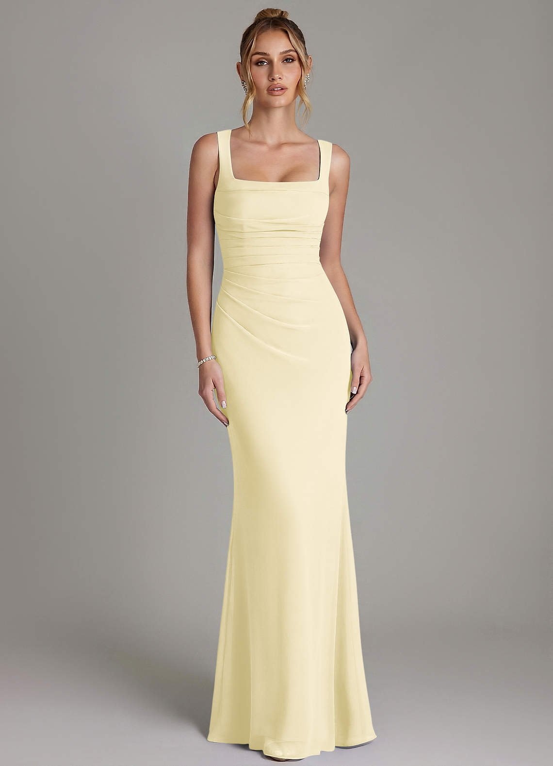 Azazie Agustina Bridesmaid Dresses Lemon Sorbet Mermaid Corset Chiffon Dress image4