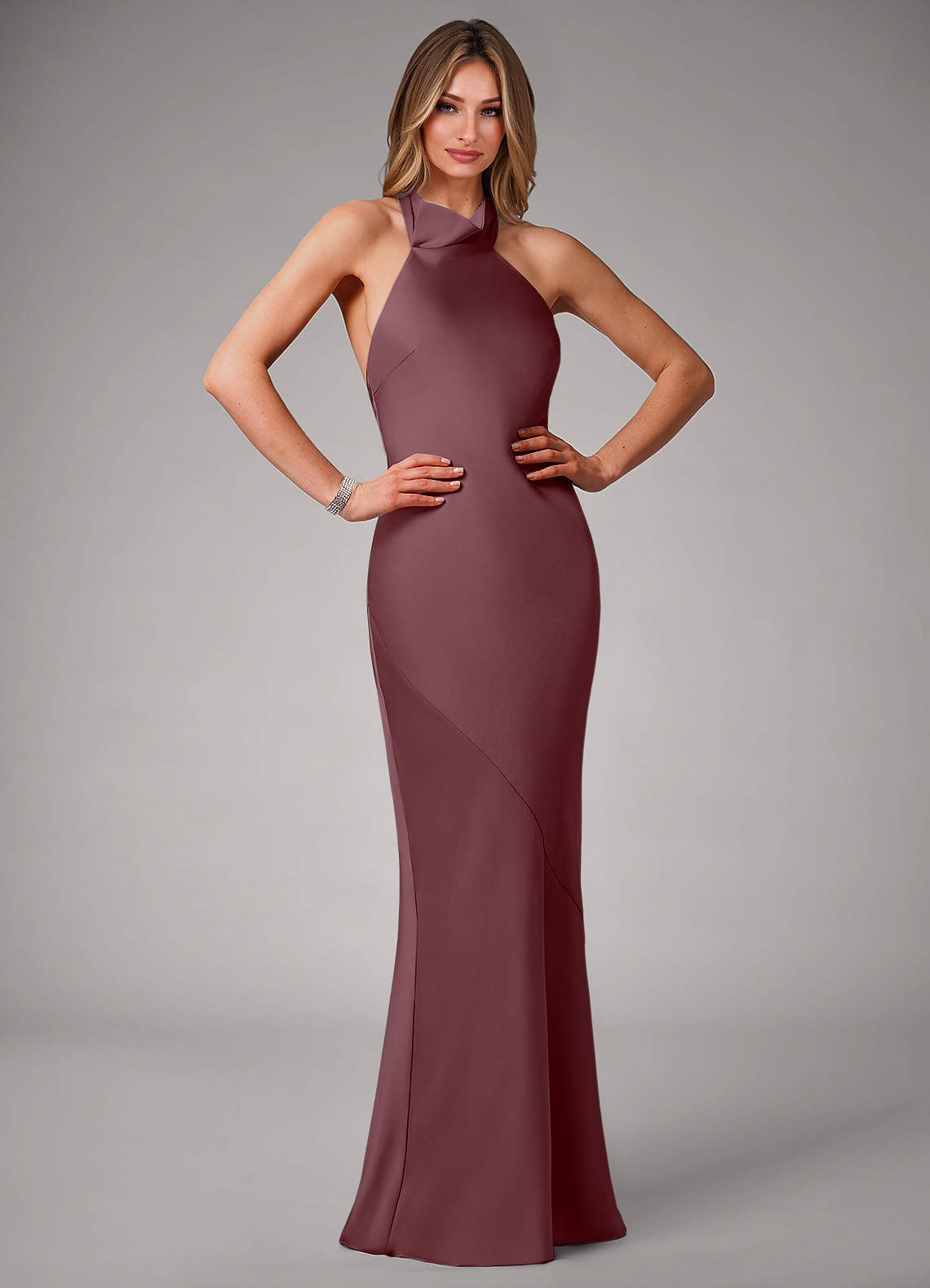 Azazie Velli Bridesmaid Dresses Sangria Mermaid Stretch Satin Dress image1