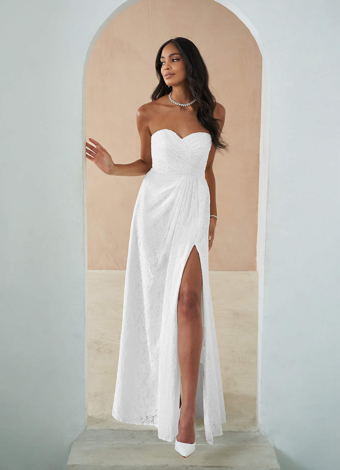 Azazie Billie Wedding Dresses A-Line Lace Floor-Length Dress image1