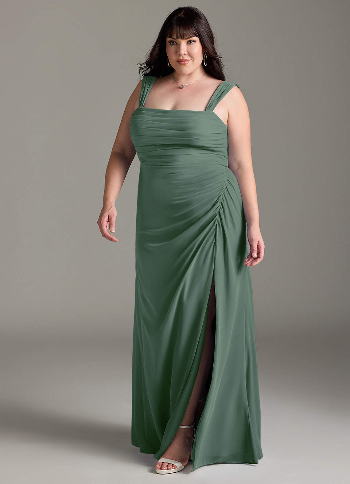 Azazie Jesaphine Bridesmaid Dresses Eucalyptus Sheath Bow Chiffon Dress image11