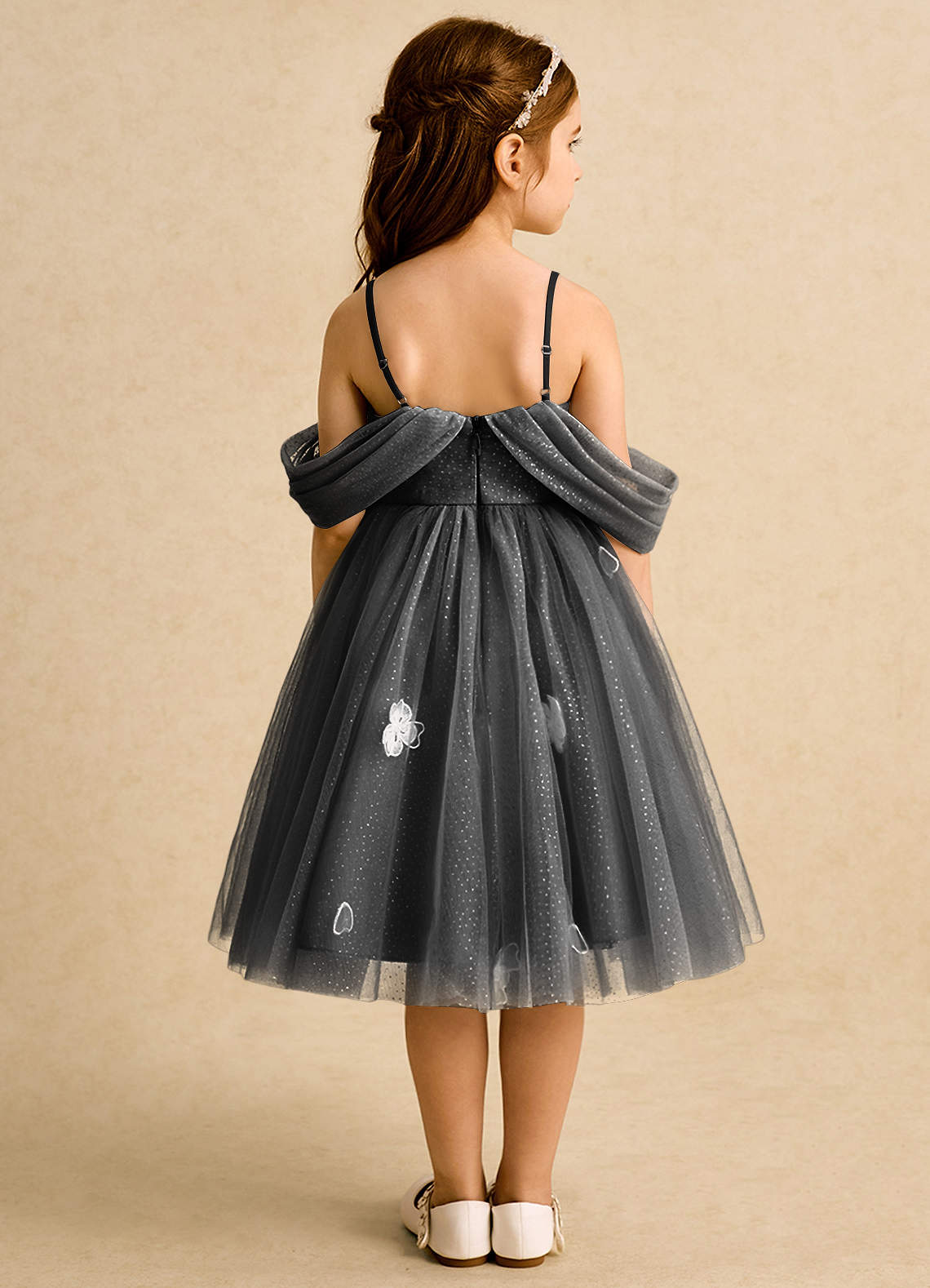 Azazie May Blumenmädchenkleider Ballkleid Plissee Tüll Kleid Schwarz image1