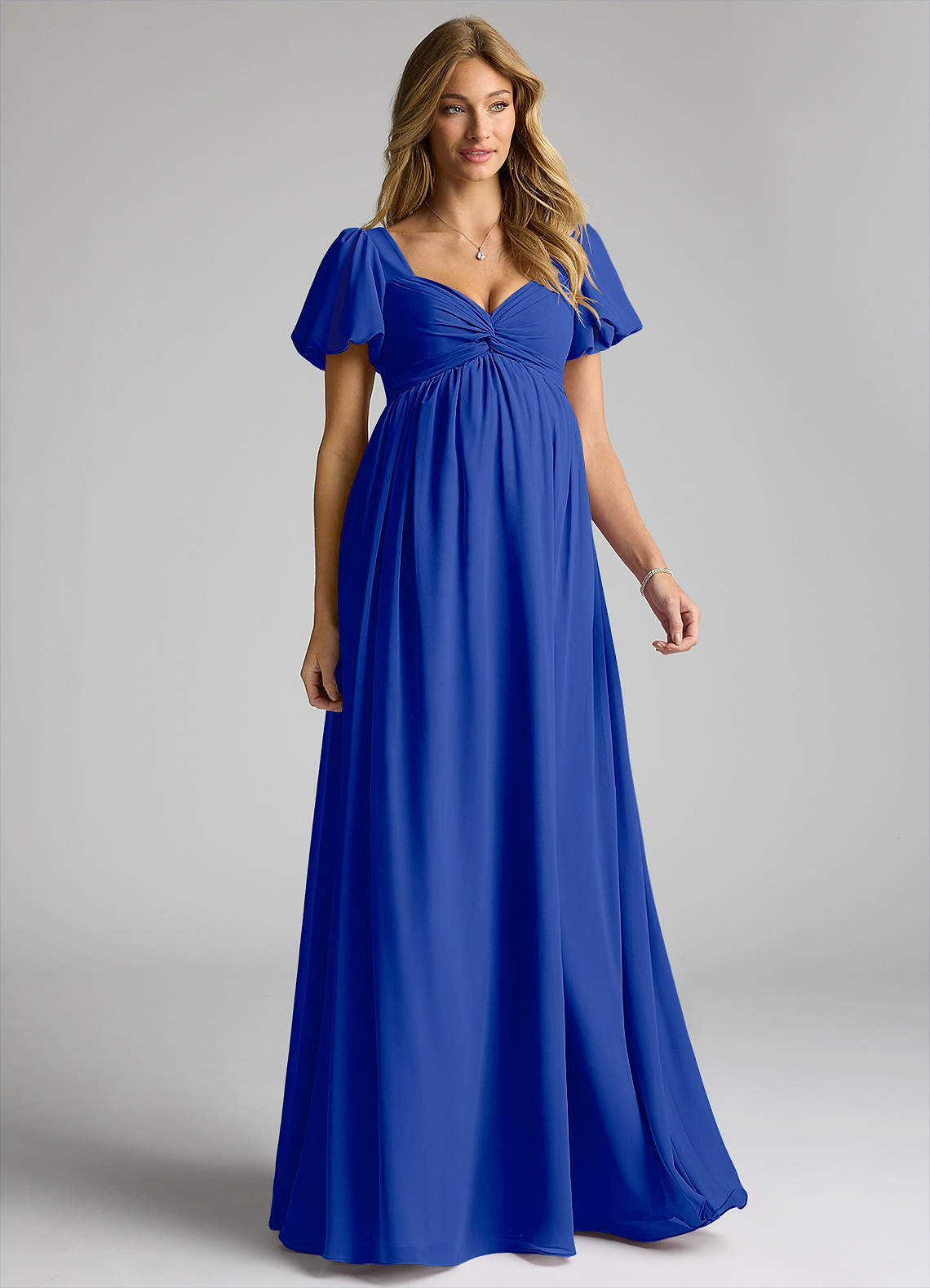 Azazie Madisynn Maternity Bridesmaid Dresses Bow Chiffon Floor-Length Dress image1