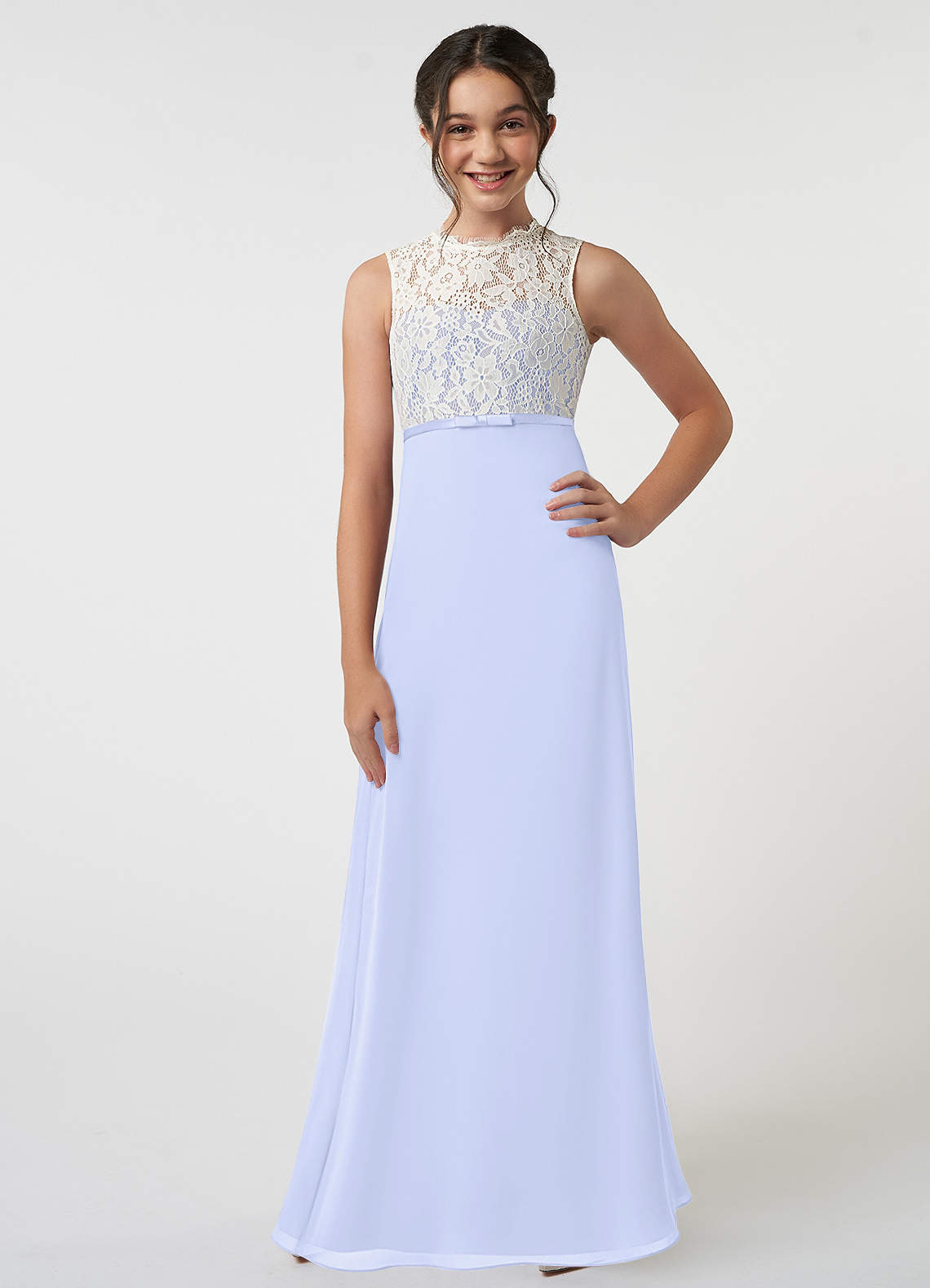 Azazie Rana Junior Robe Trapèze en Mousseline de soie Dentelle Lavande image1