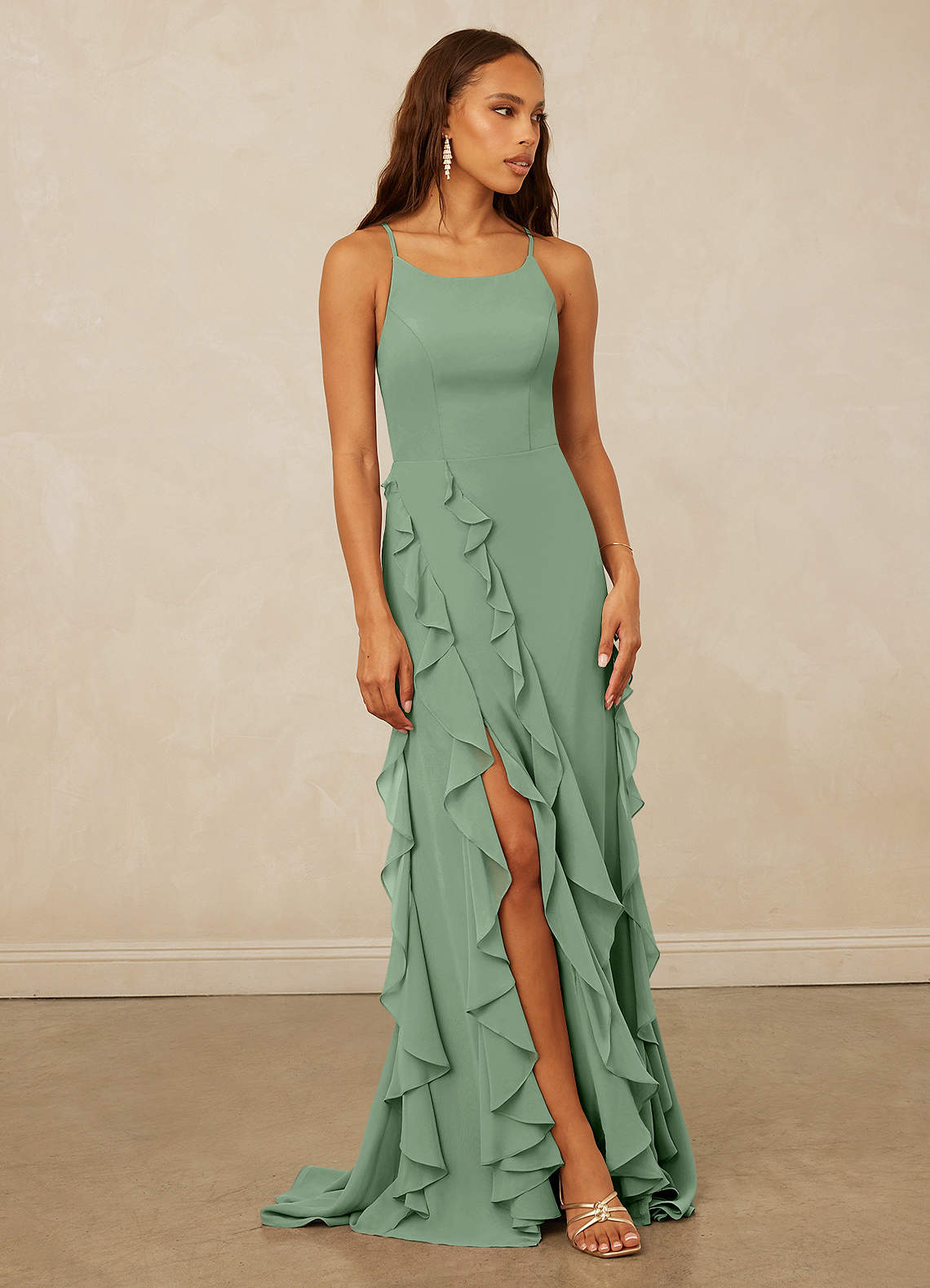 Christian Siriano Bridal for Azazie 1006 Brautjungfernkleider Meerjungfrau-Linie Gestreift Chiffon Kleid Matcha image1