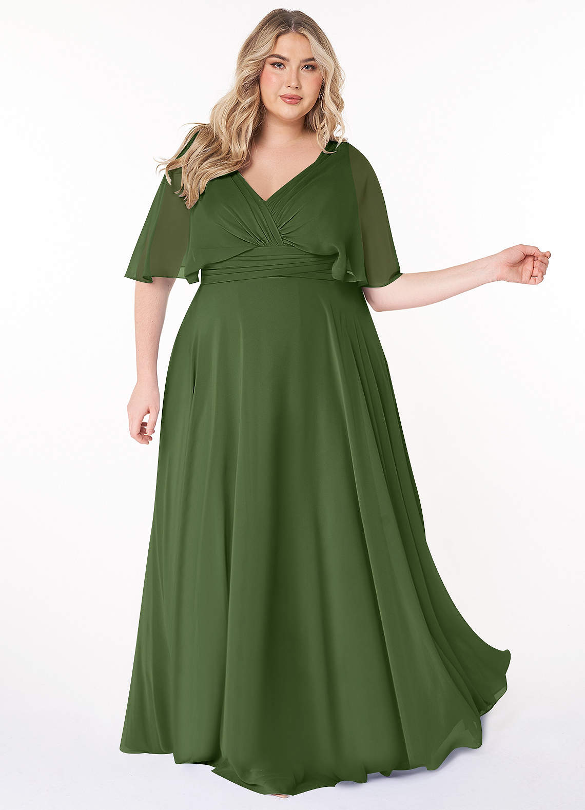 Azazie Pamela Bridesmaid Dresses Olive A-Line V-Neck Pleated Chiffon Dress image7