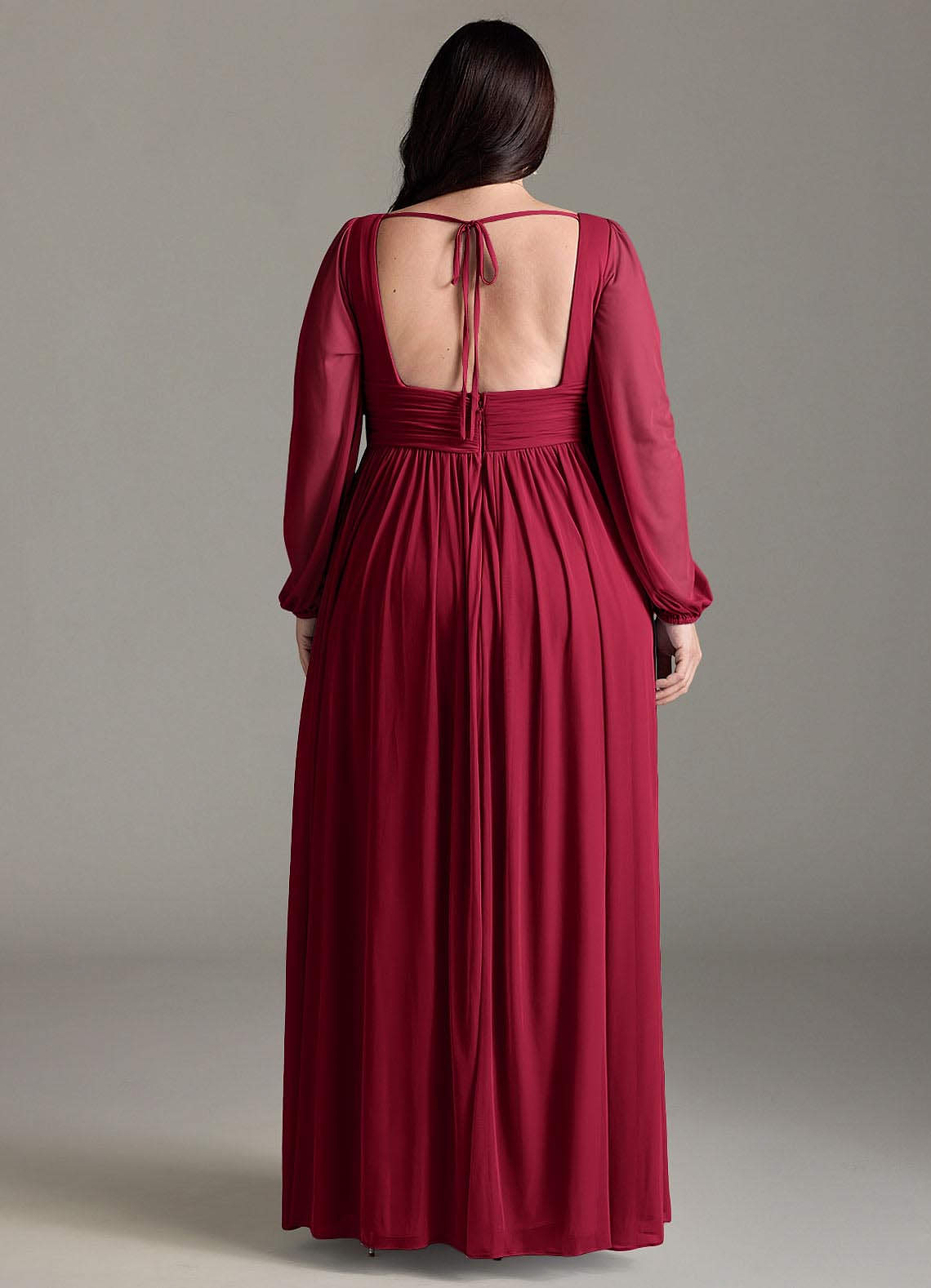Azazie Norah Bridesmaid Dresses Burgundy A-Line V-Neck Long Sleeve Chiffon Dress image6
