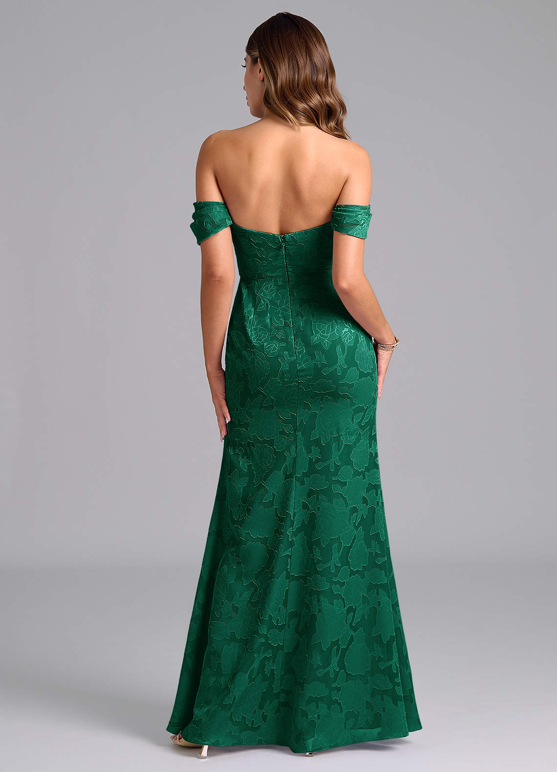 Azazie Saige Bridesmaid Dresses Emerald A-Line Off the Shoulder Floral Burnout Convertible Dress image5