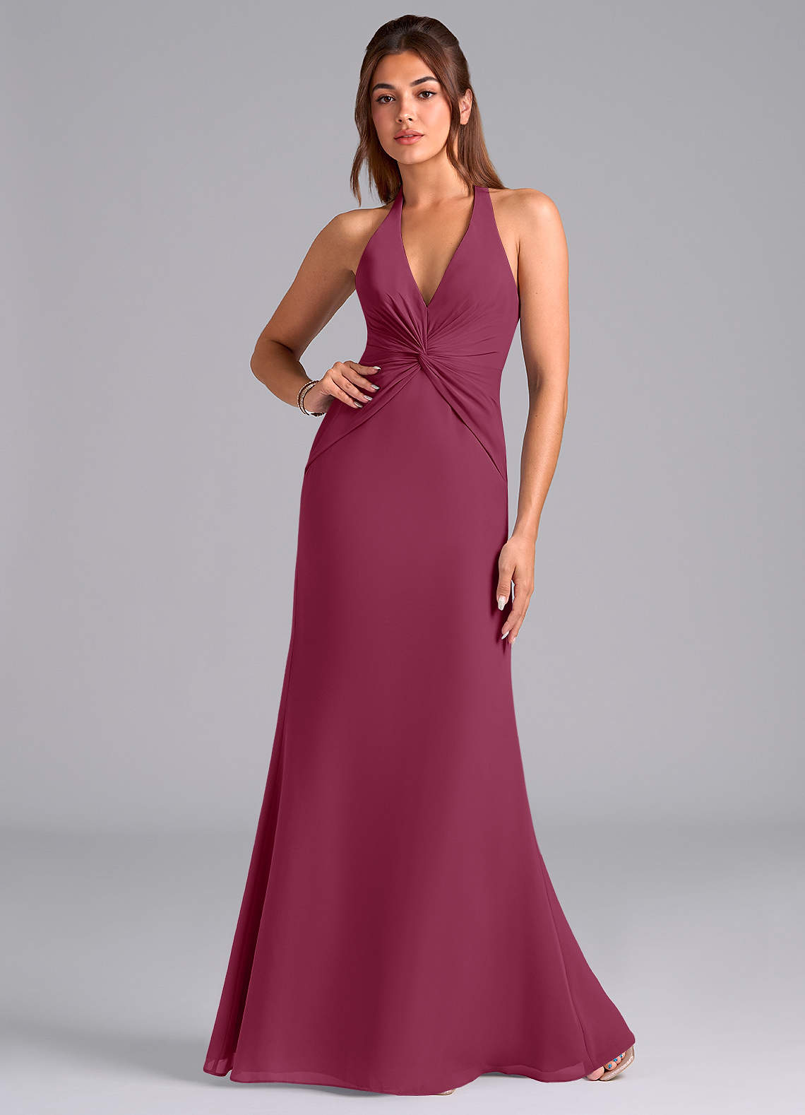 Azazie Valerie Bridesmaid Dresses Mulberry Mermaid Pleated Chiffon Dress image1