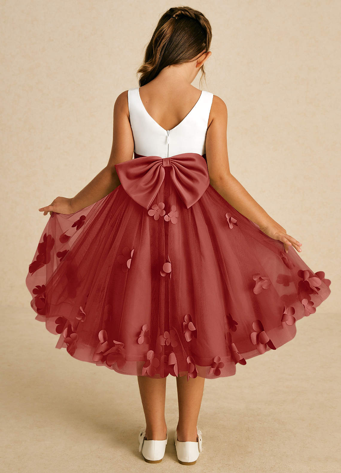 Azazie Sprout Flower Girl Dresses Terracotta A-Line Bow Tulle Dress image1