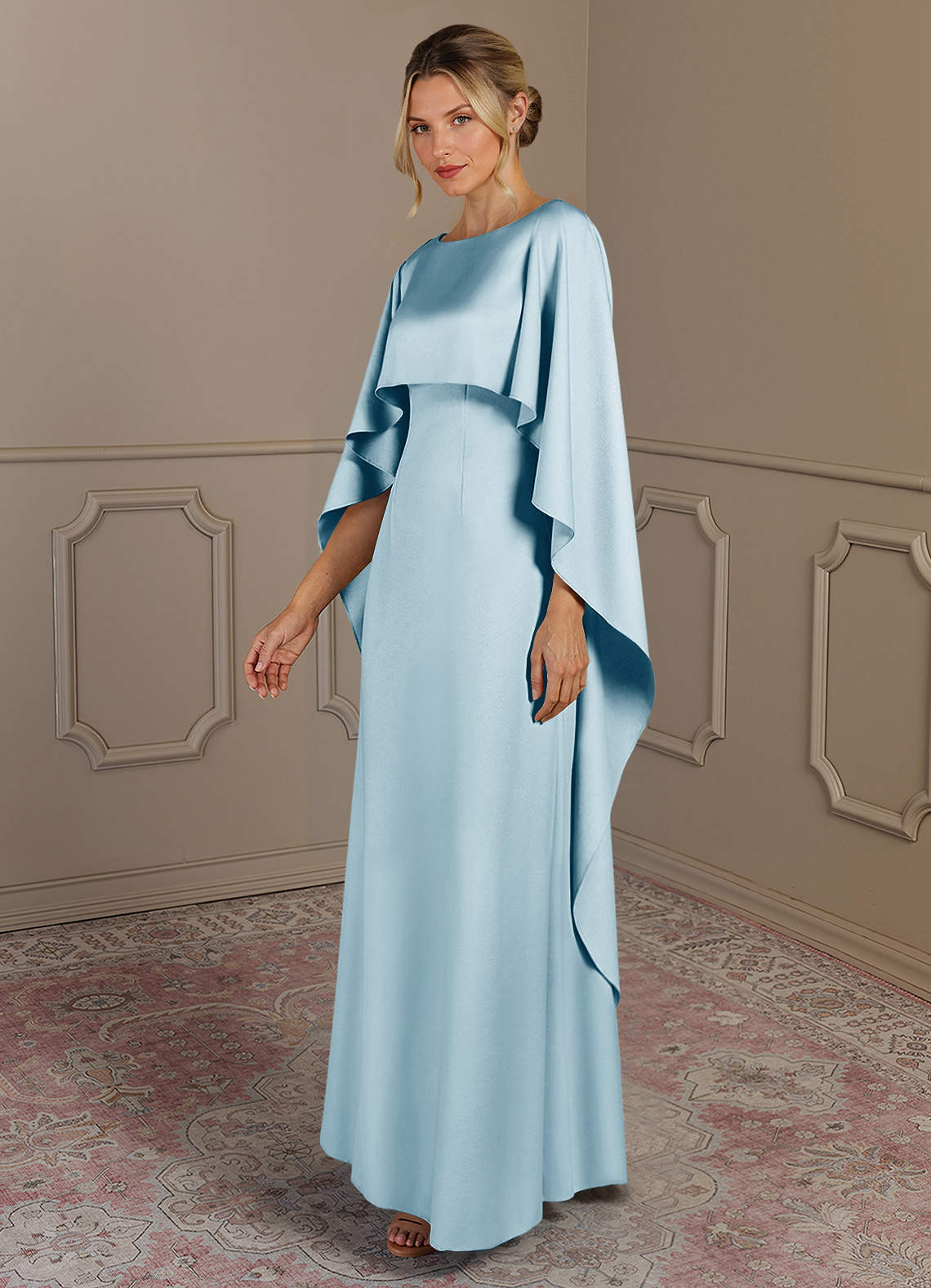 Azazie Eli vestidos de madre de la novia Vestido de Azul Cielo de Satén Elástico de Recto con Cuello de barco image2