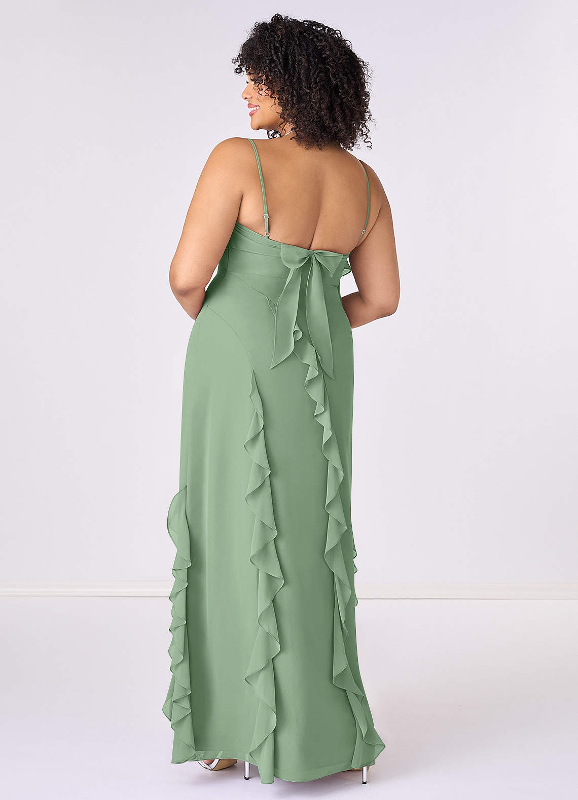 Barbie ♥ Azazie Jurken voor bruidsmeisjes Jurk van Chiffon met Kolom Boog Matcha image1