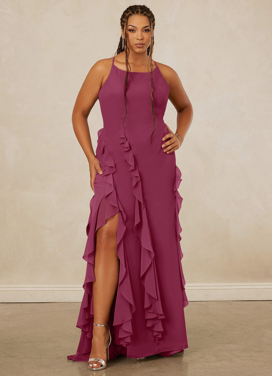 Christian Siriano Bridal for Azazie 1006 Bridesmaid Dresses Mulberry Mermaid Ruched Chiffon Dress image7