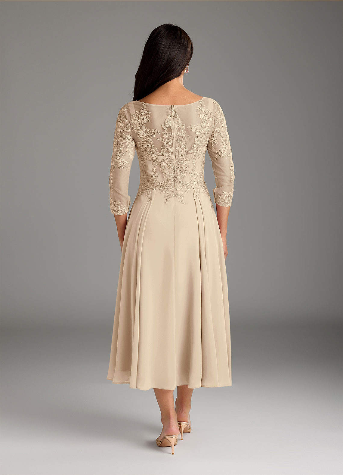 Azazie Marge Mother of the Bride Dresses Champagne A-Line Scoop Lace Chiffon Dress image2