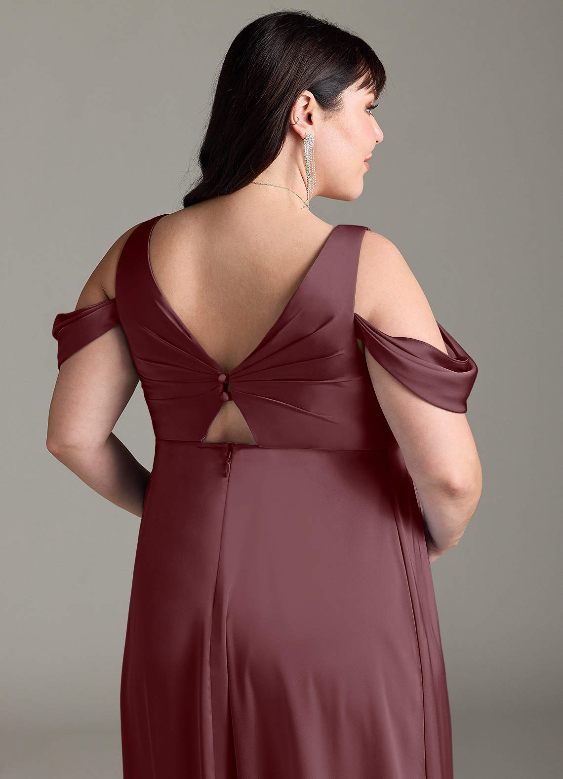 Azazie Rhea Brautjungfernkleider für Schwangere A-Linie Schulternfrei Gefaltet Stretch-Satin Bodenlänge Kleid image12