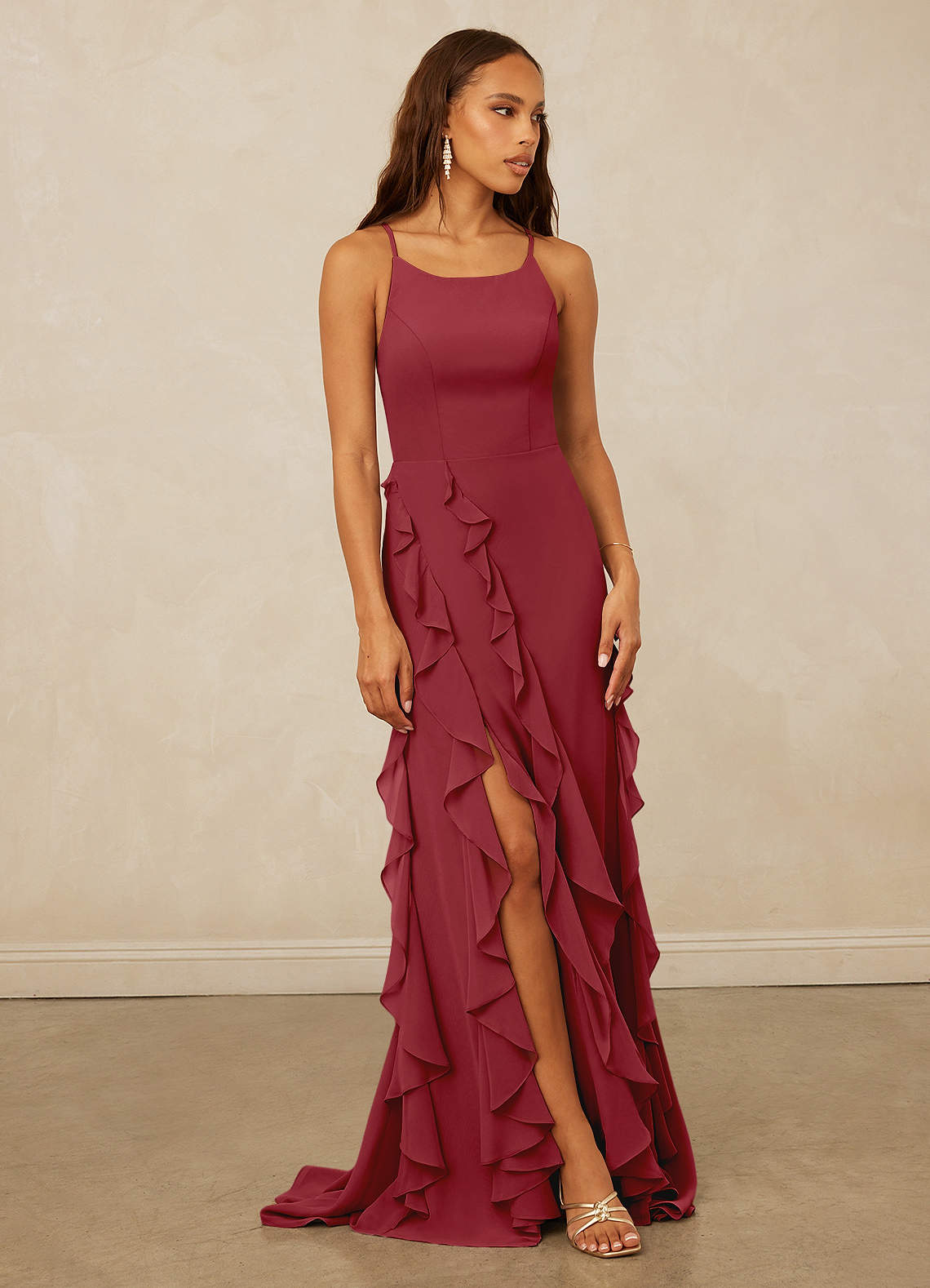 Christian Siriano Bridal for Azazie 1006 Bridesmaid Dresses Pomegranate Mermaid Ruched Chiffon Dress image1
