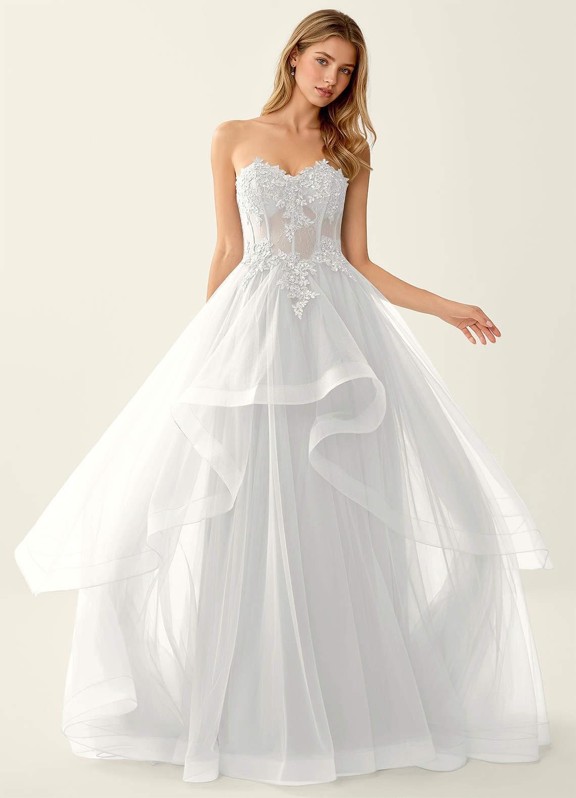 Anais White Corset Lace Up Back Lace Ruffled Prom Dress Prom and Homecoming  Dresses | Azazie AU