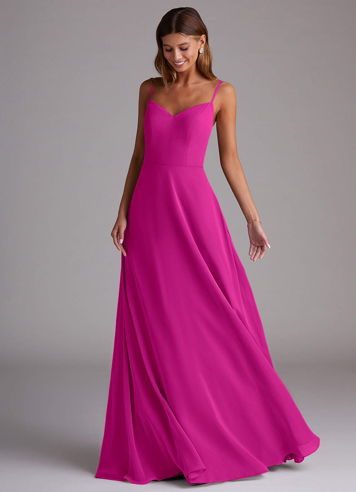 Azazie Marley Vestidos de madrinha de casamento Vestido Fúcsia de Chiffon de Linha A com Ombros Caídos image4