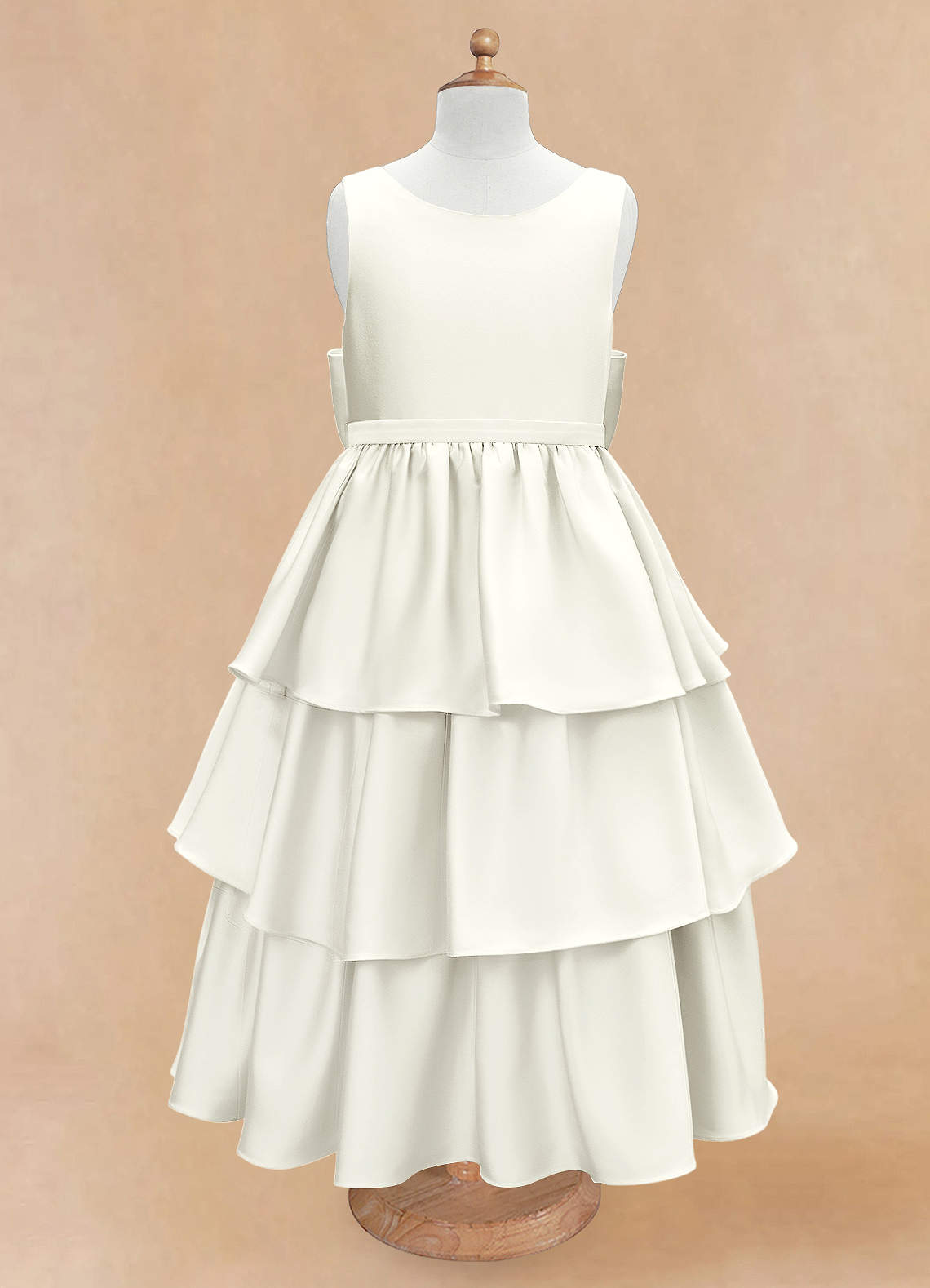Azazie Margie Flower Girl Dresses Ivory A-Line Bow Stretch Satin Dress image3