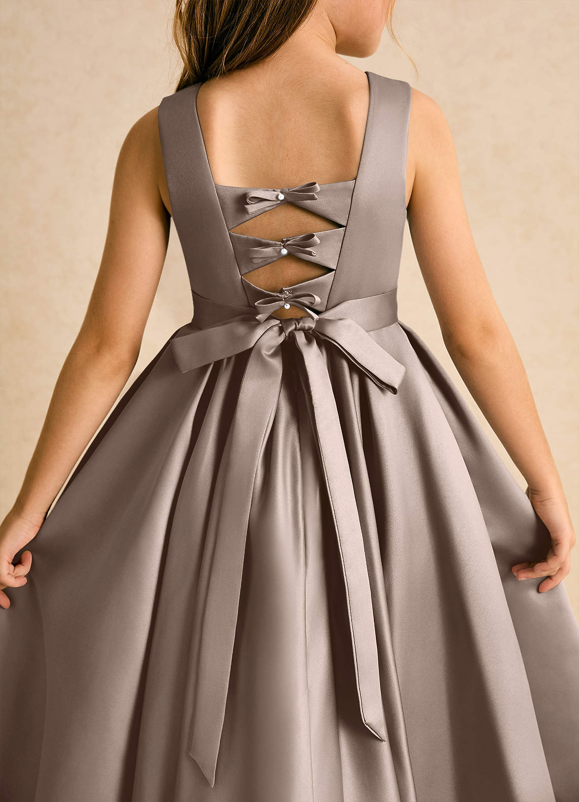Azazie Junebuj vestidos de niña de las flores Vestido de Gris Pardo de Satin Mate de Princesa con Plisado image6
