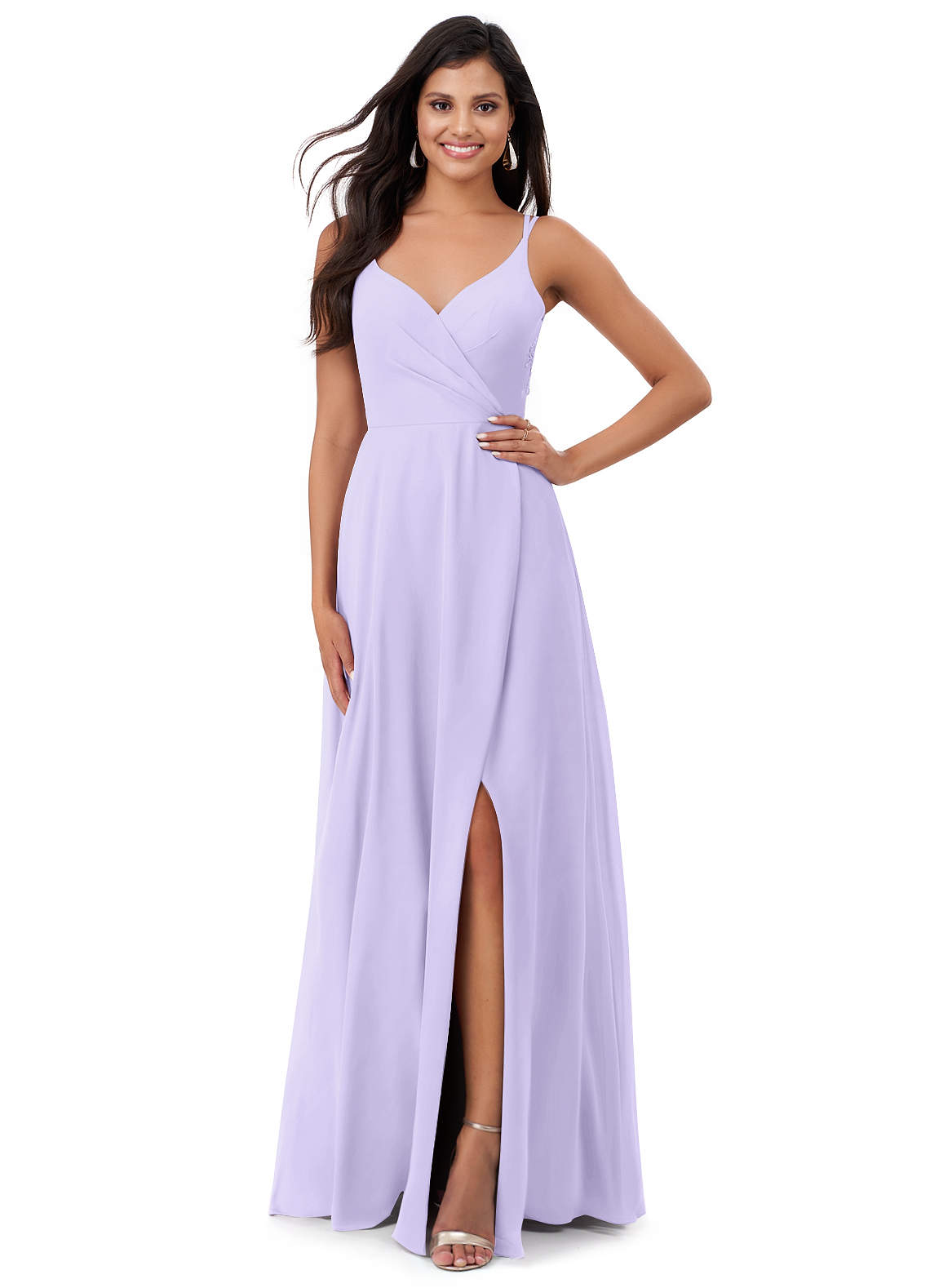 Azazie Lennon Brautjungfernkleider A-Linie Spitze Chiffon Kleid Flieder image1