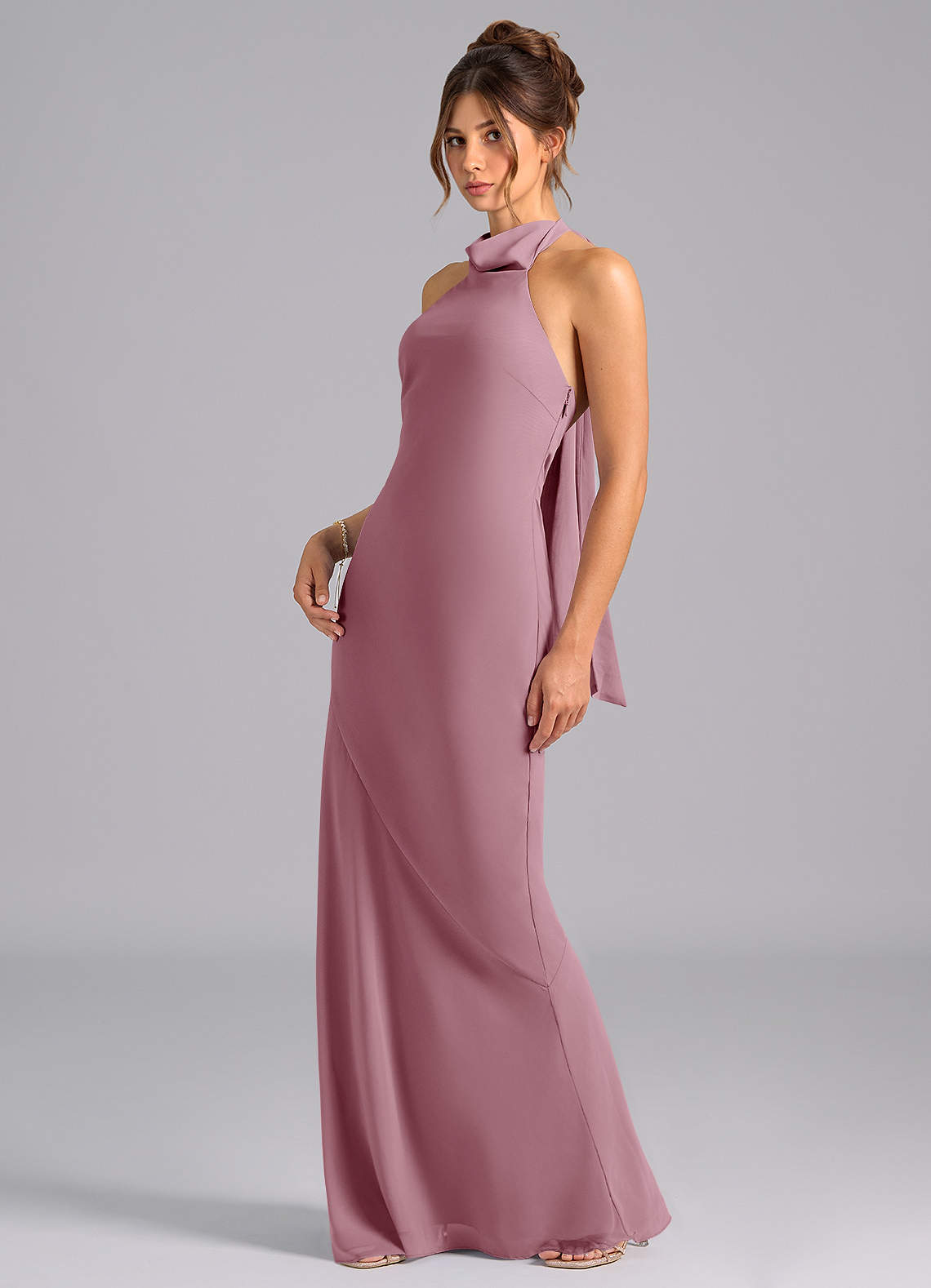 Azazie Velli Bridesmaid Dresses Vintage Mauve Mermaid Bow Chiffon Dress image1