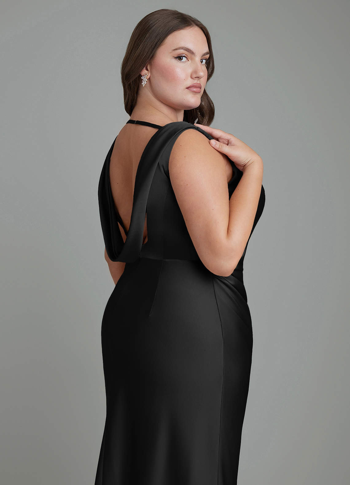 Azazie Kieryn Bridesmaid Dresses Black Mermaid Pleated Stretch Satin Dress image12