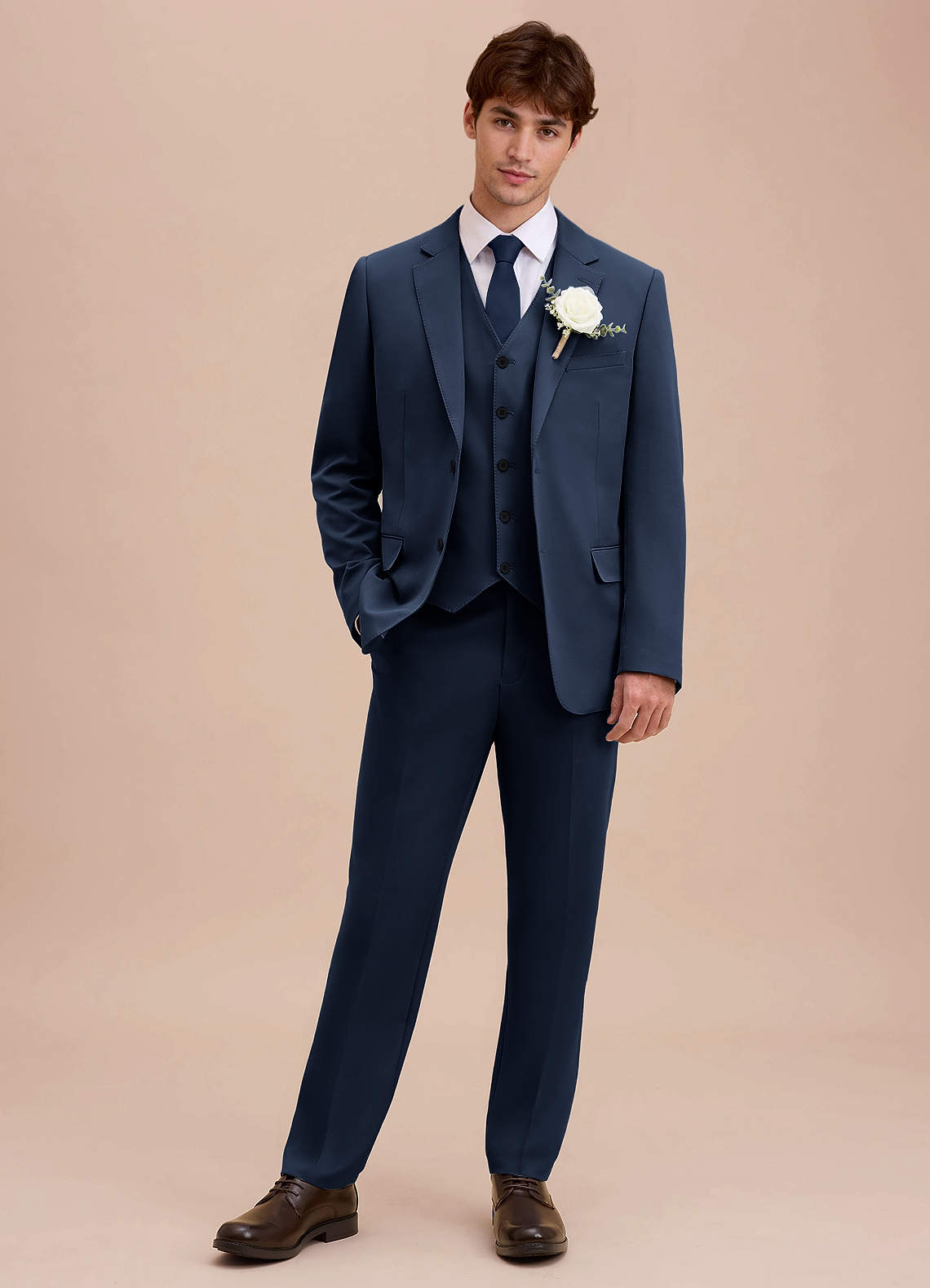 front Ethan Dark Navy Refined Weave 3-piece Suit