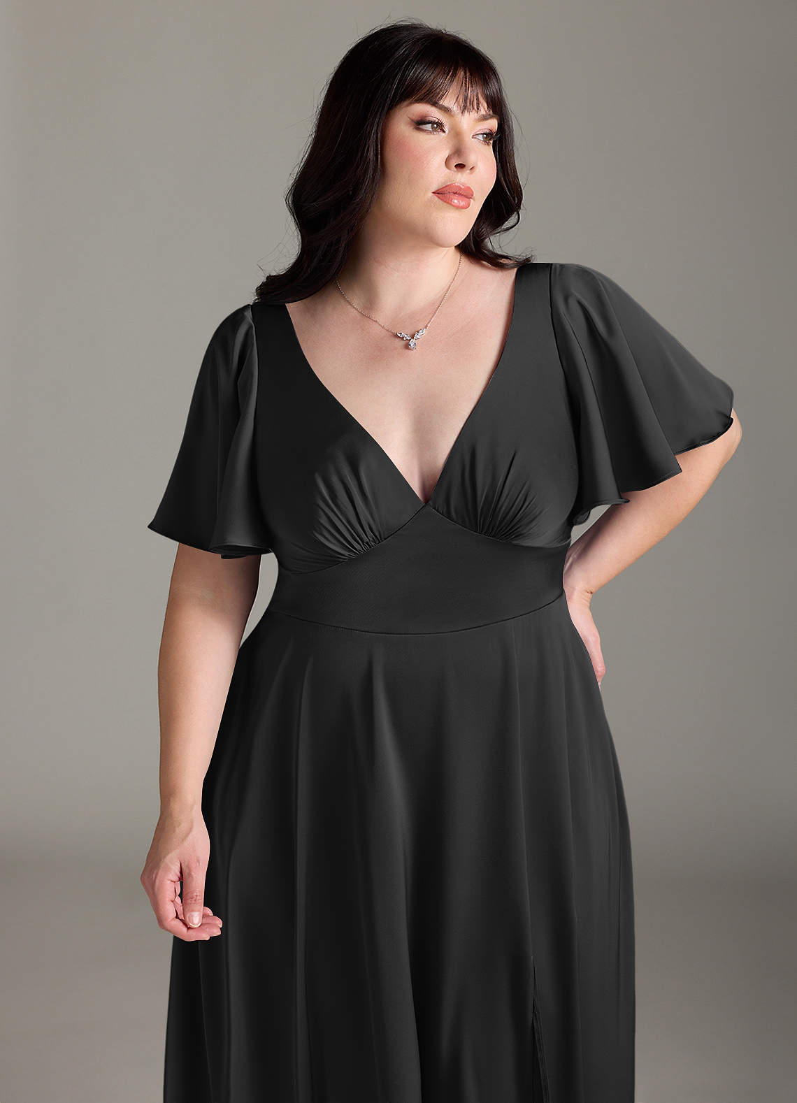Azazie Kimber Bridesmaid Dresses Black A-Line Ruched Stretch Satin Dress image10