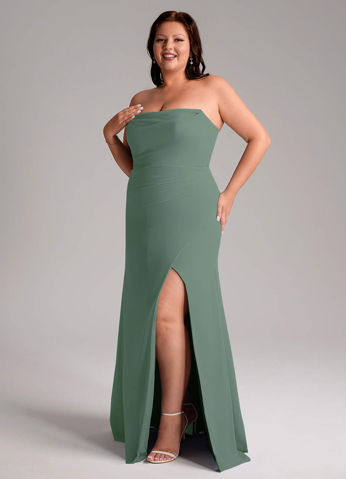 Azazie Leonis Vestidos de madrinha de casamento Vestido Eucalipto de Chiffon de Bainha com Sem alças image12