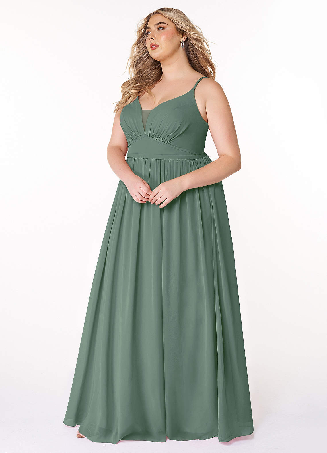 sage green wedding guest dress plus size Halter V Neck Matcha Green Long Bridesmaid Dress – Ohmollydress