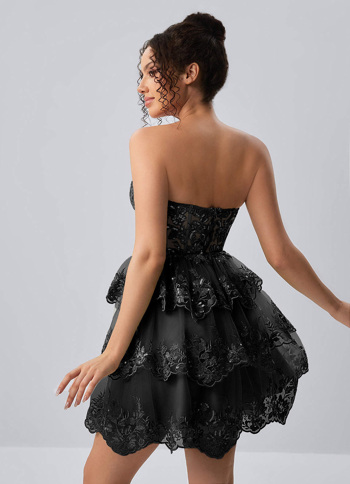 lace a line mini dress Liaorde Black Ruffles Sequins Elevate your wardrobe with trending gifts Strapless A Line Maxi size:1 size (equivalent to M/L)/FREE