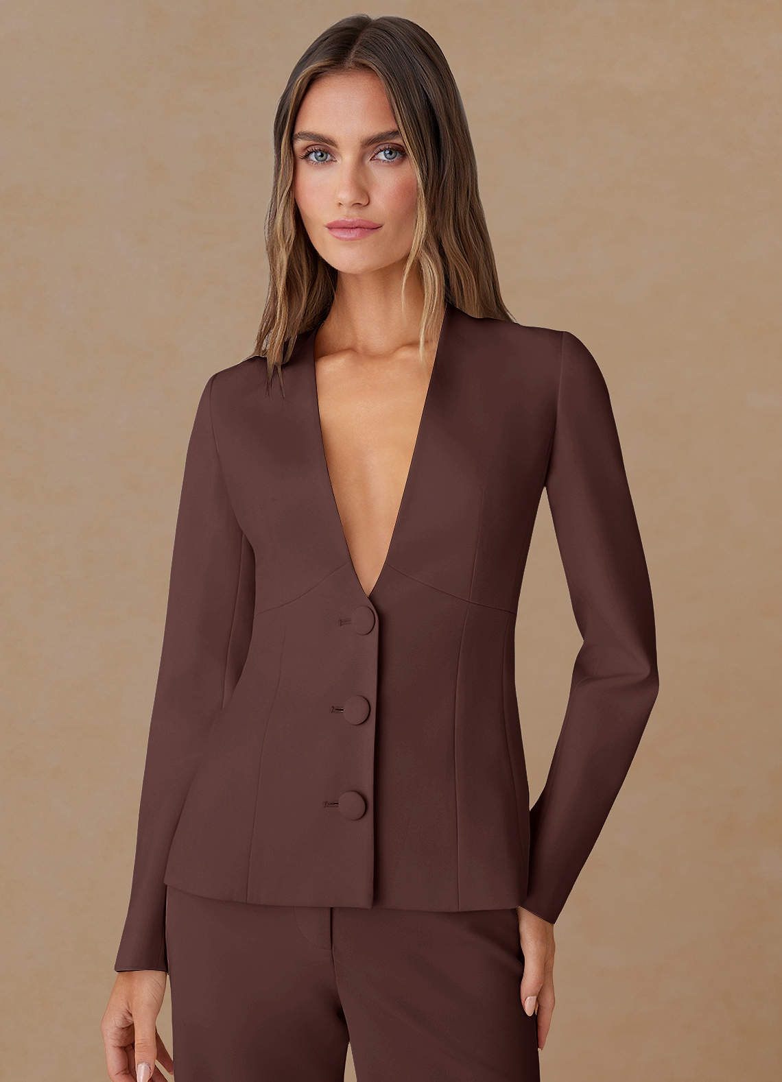 front Elara Espresso Maßgeschneiderter Blazer aus edlem Webmuster