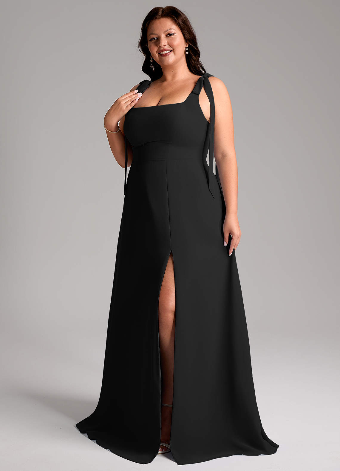 Azazie Debra Bridesmaid Dresses Black A-Line with Pockets Chiffon Convertible Dress image10