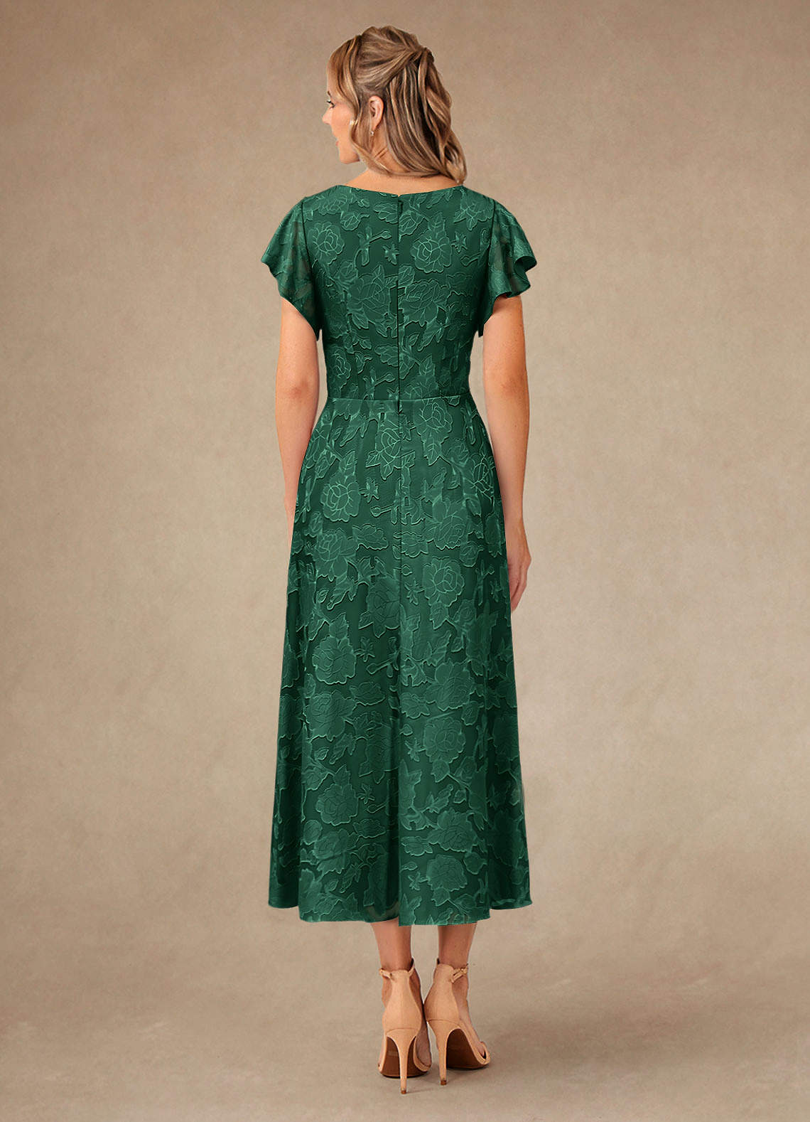 Azazie Vera Mère de la mariée Robes Robe Trapèze en Blumen-Burnout Plissée Vert Foncé image3