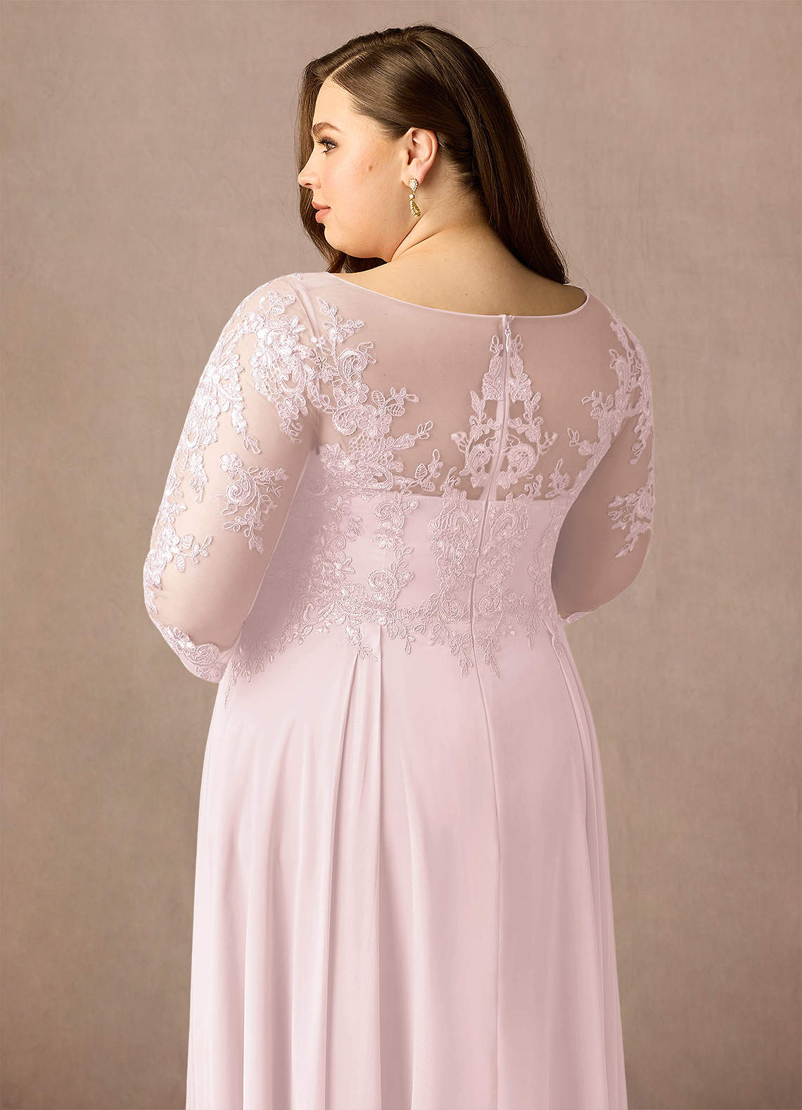Azazie Marge Mother of the Bride Dresses Blushing Pink A-Line Scoop Lace Chiffon Dress image11